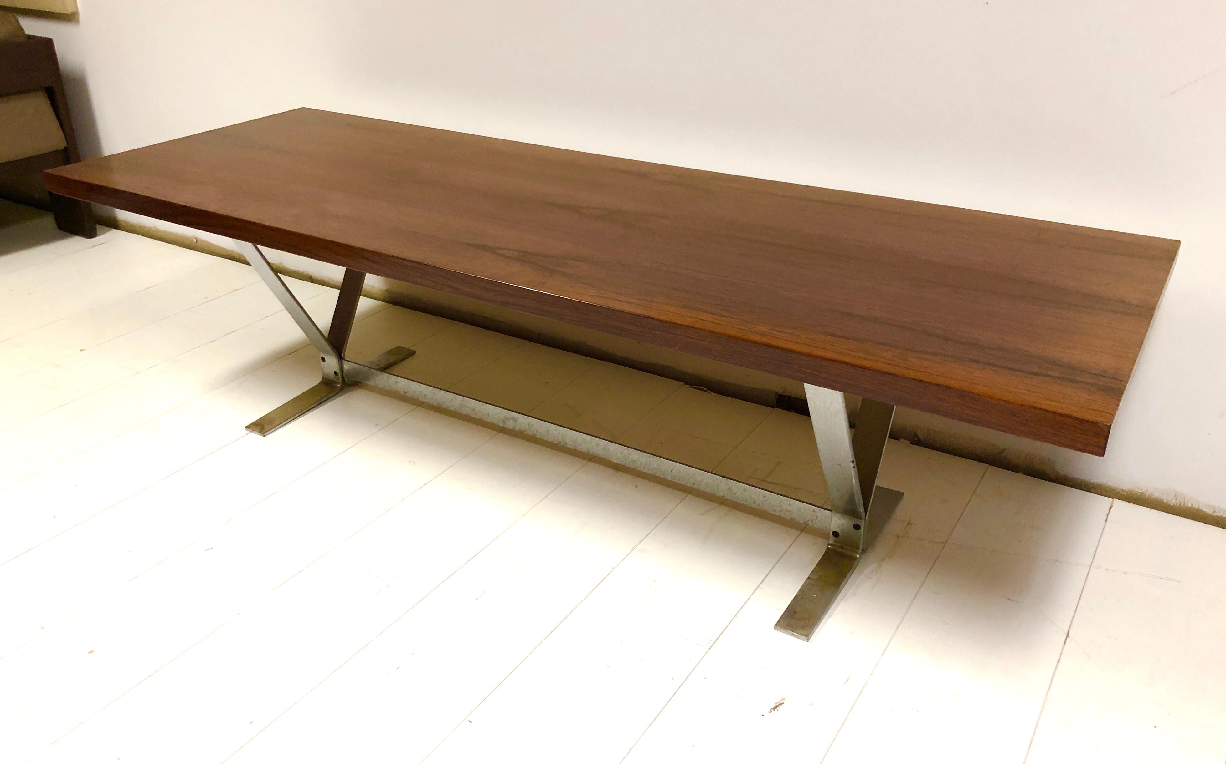 Mid-Century Modern Danish Rosewood and Steel Coffee Table For Sale