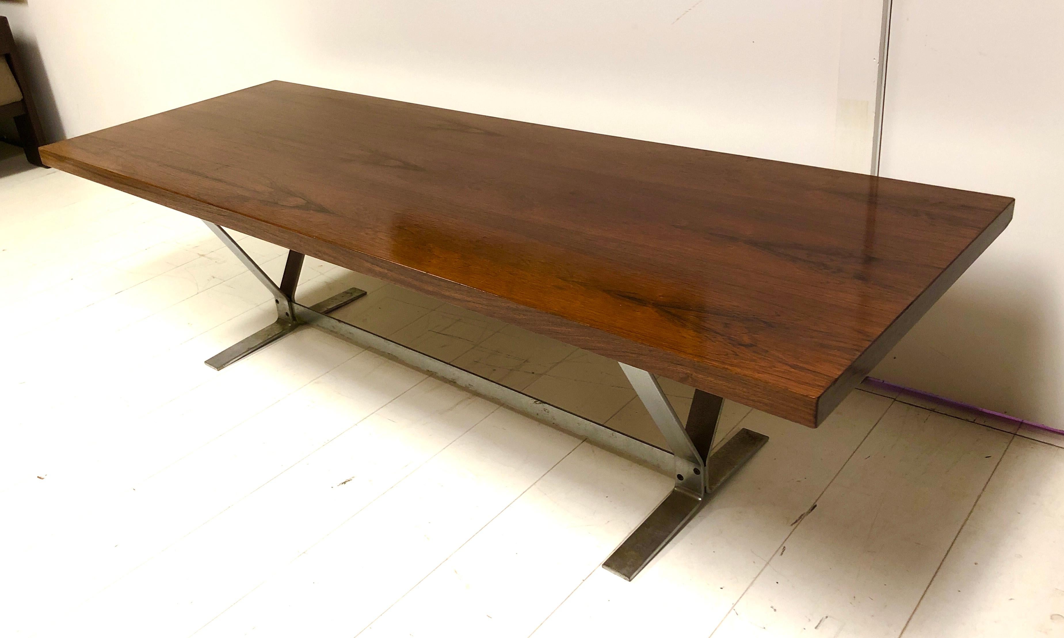 Danish Rosewood and Steel Coffee Table In Good Condition For Sale In Brooklyn, NY