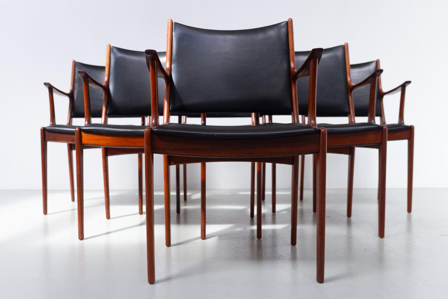 Dänische Palisander-Sessel von Johannes Andersen für Uldum Møbler, 1960er Jahre. 6er-Set im Zustand „Gut“ im Angebot in Asaa, DK