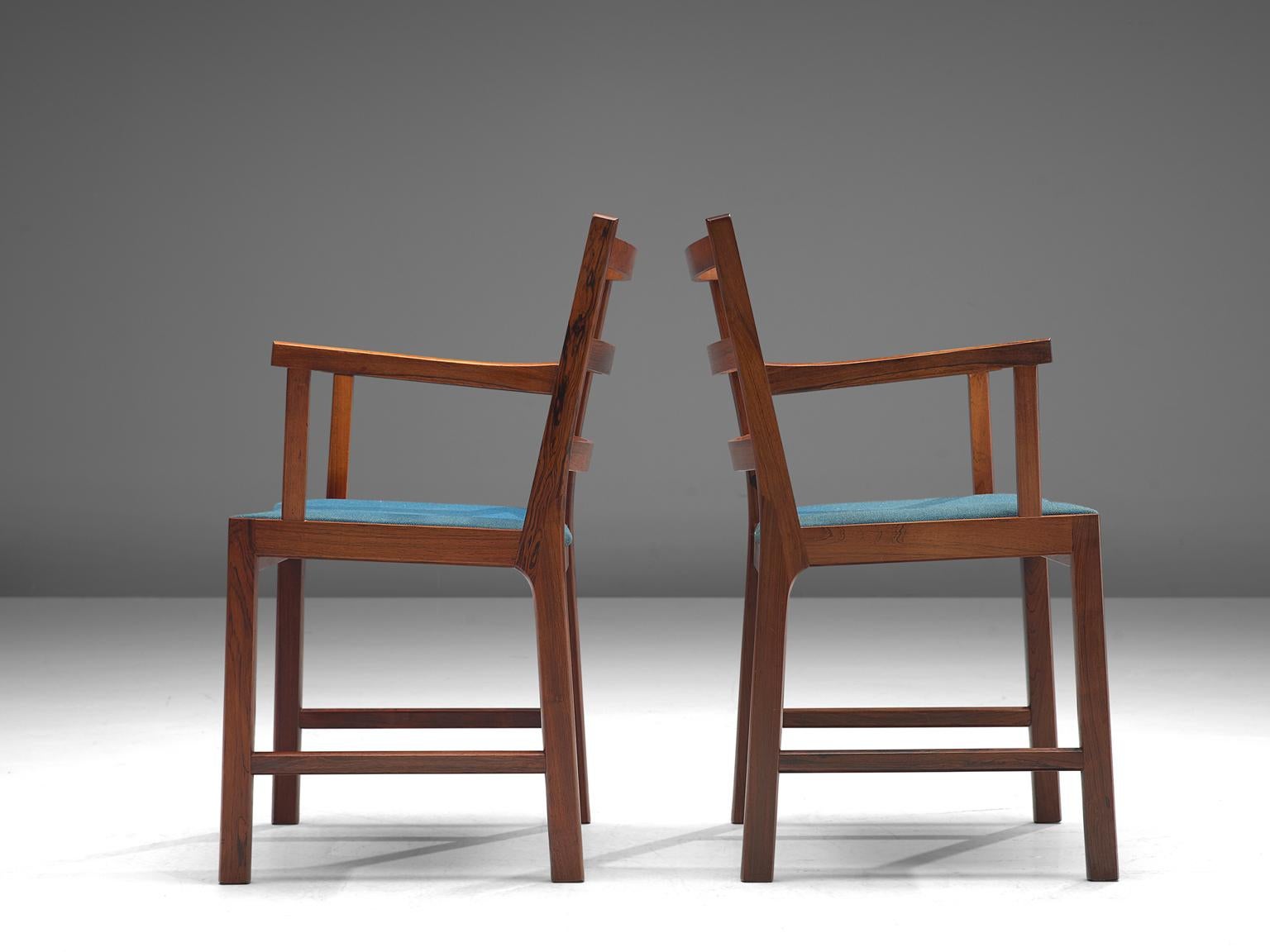 Danish Rosewood Armchairs with Blue Wool 1