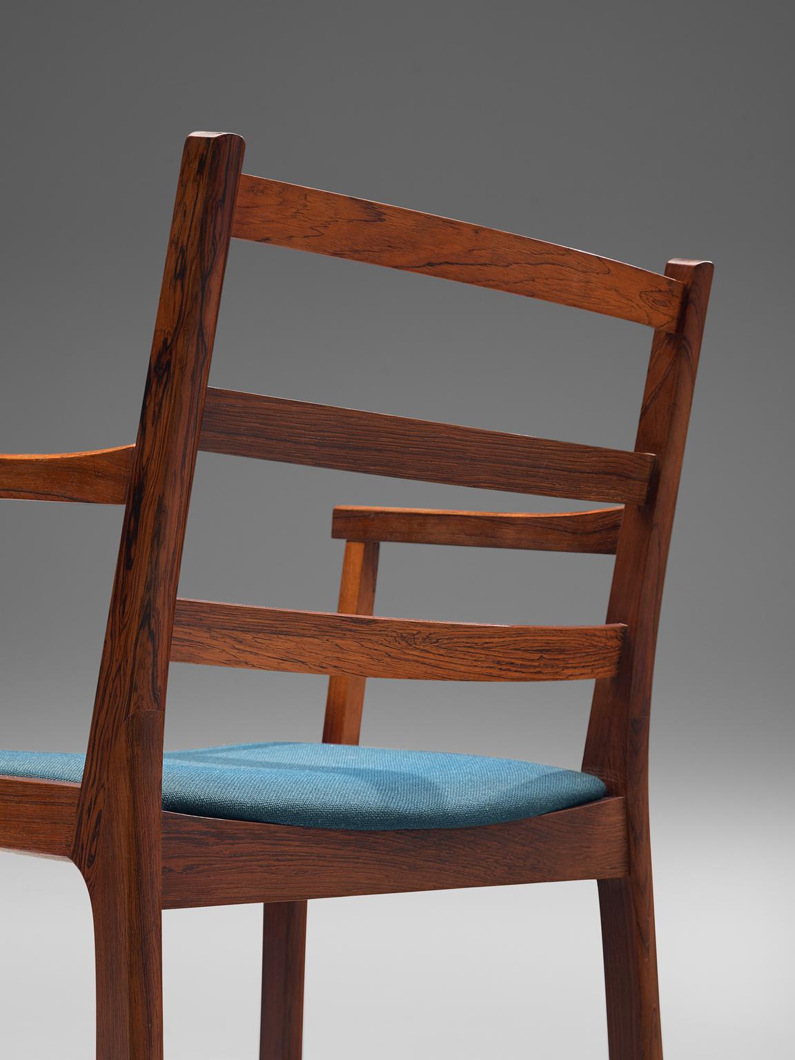 Danish Rosewood Armchairs with Blue Wool 2