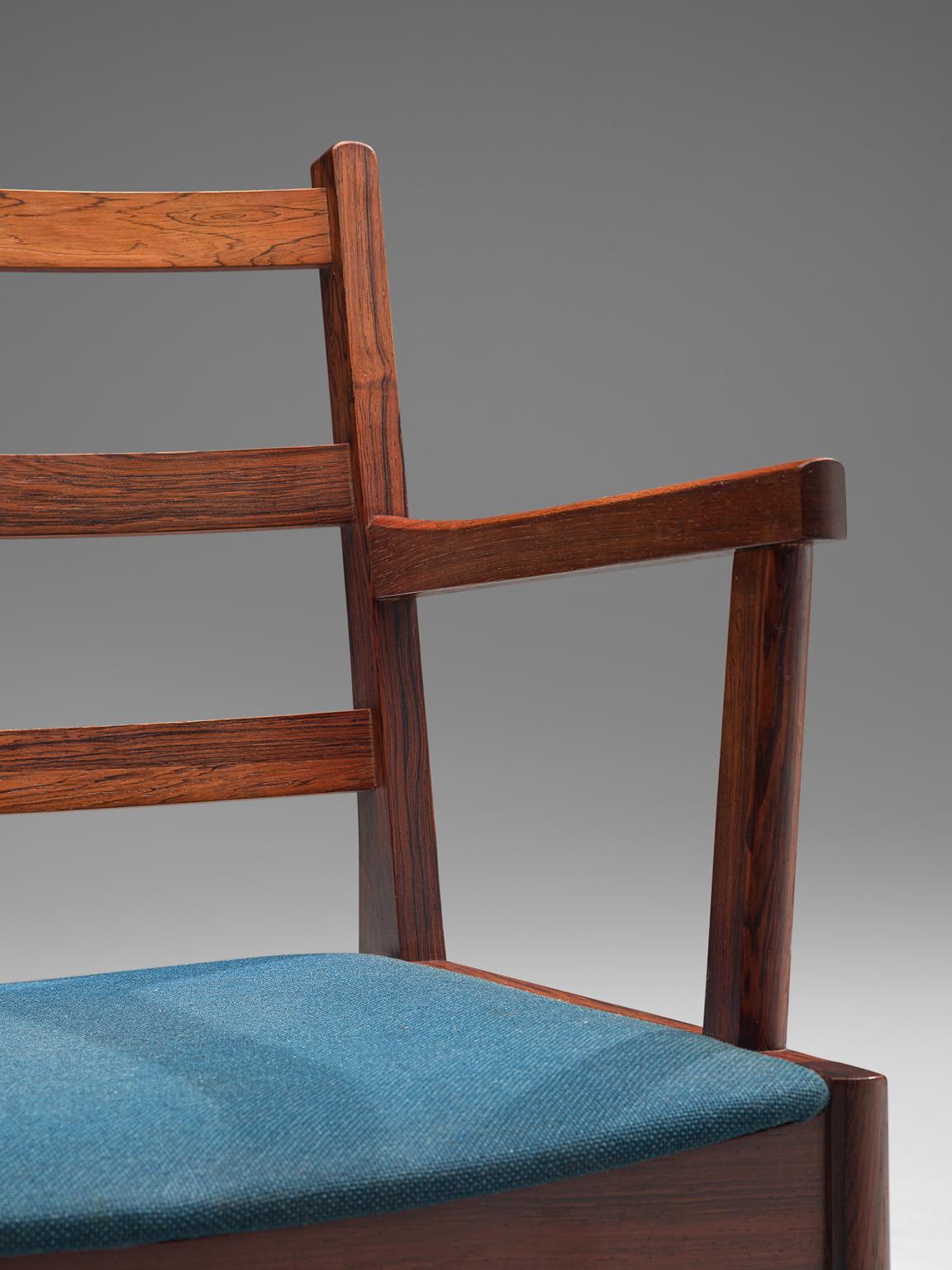 Danish Rosewood Armchairs with Blue Wool 3
