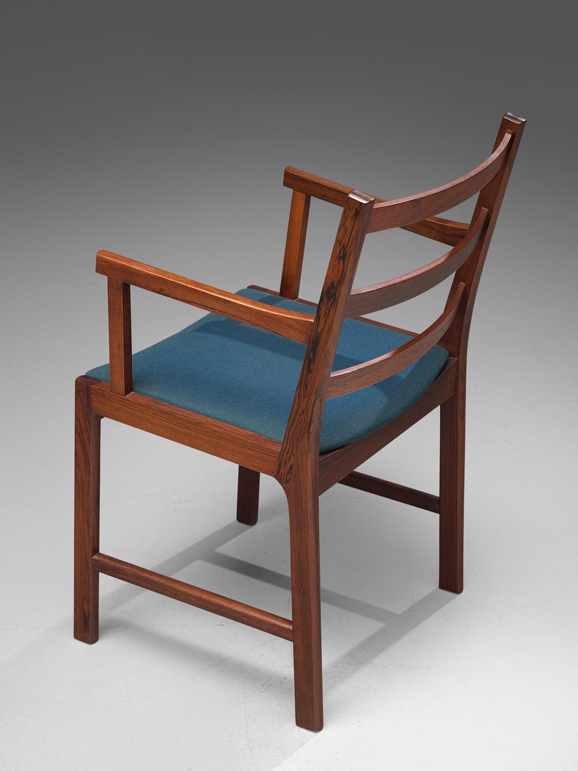 Danish Rosewood Armchairs with Blue Wool 4