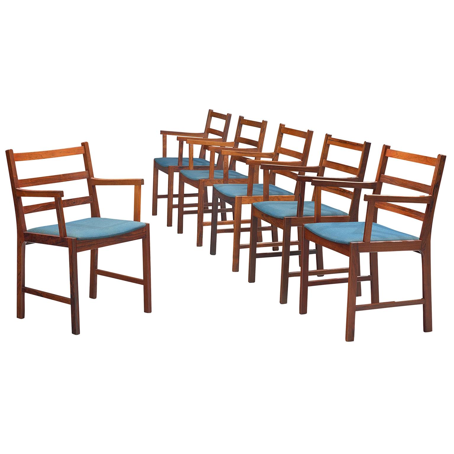 Danish Rosewood Armchairs with Blue Wool