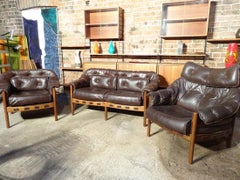 Danish Teak Arne Norell Brown Vintage Retro 1960's Leather Sofa
