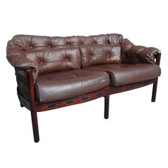 Danish Arne Norell Brown Vintage Retro 1960
s two seater Leather Sofa