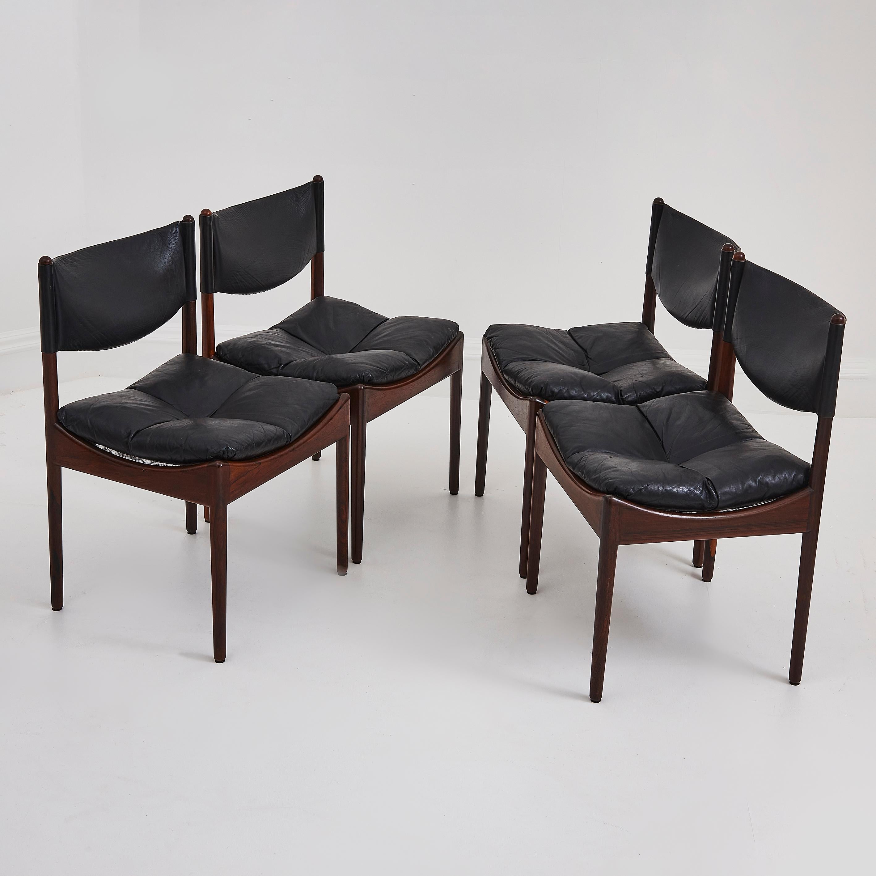 Danish Rosewood & Black Leather Dining Chairs & Table By Kristian Solmer Vedel For Sale 7