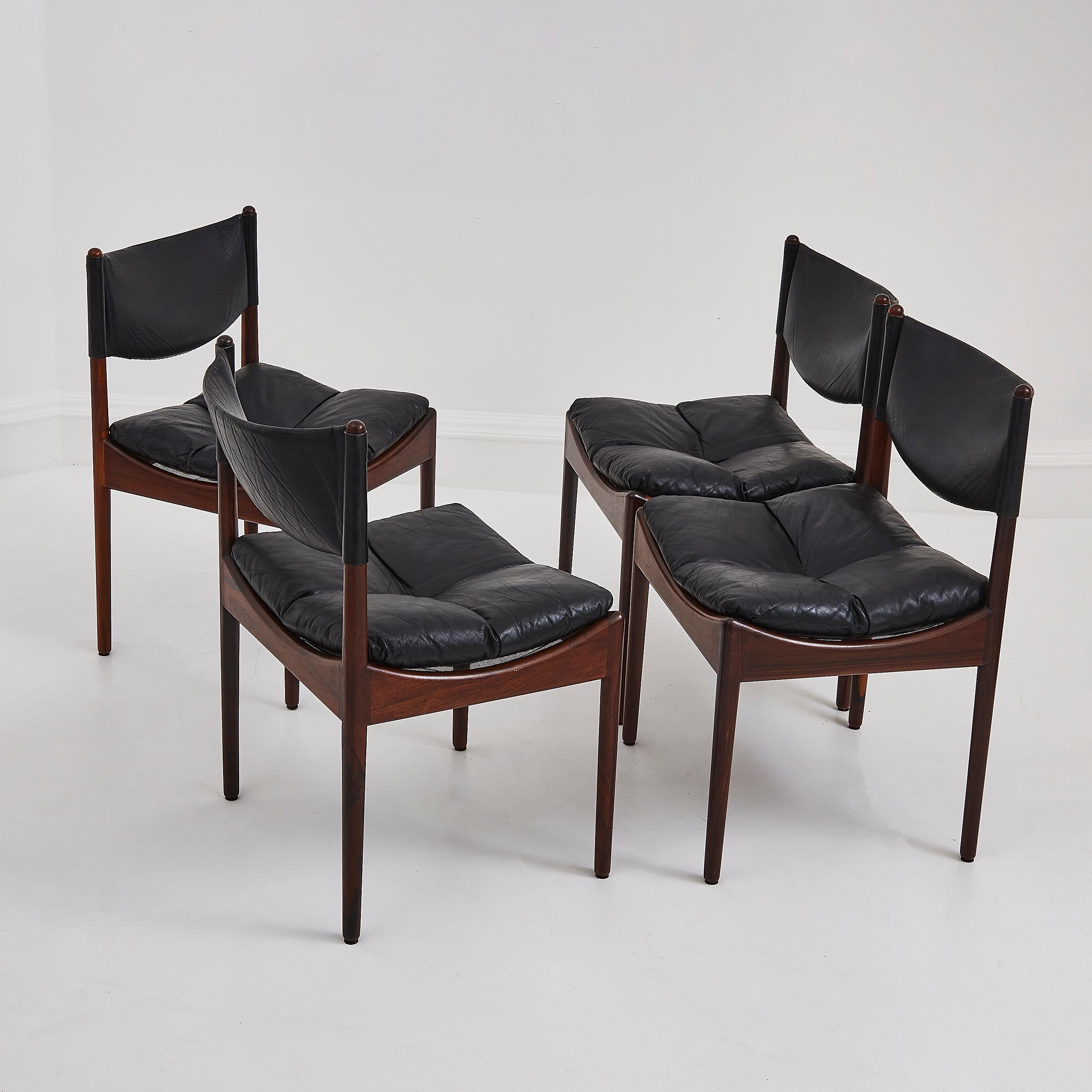 Danish Rosewood & Black Leather Dining Chairs & Table By Kristian Solmer Vedel For Sale 8