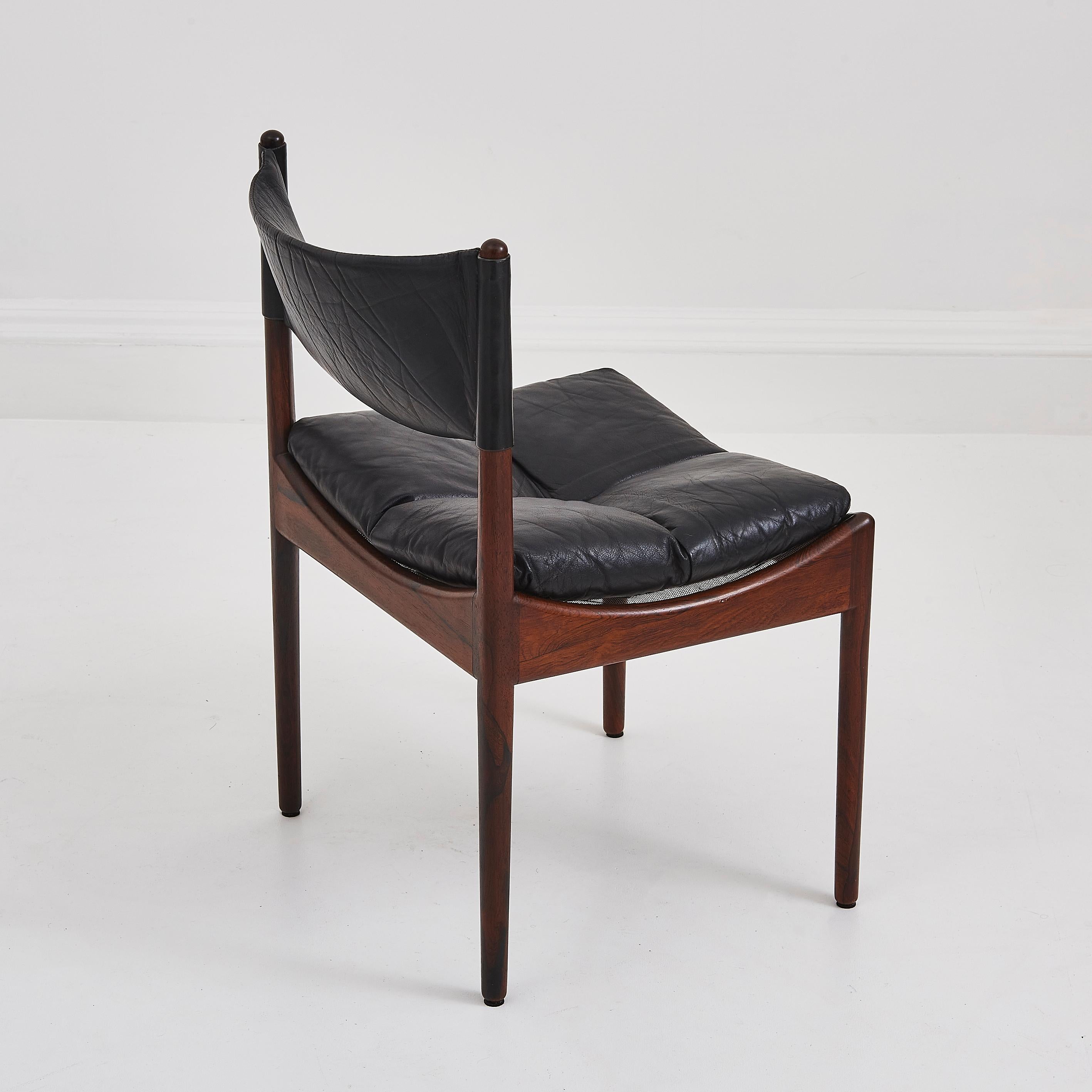 Danish Rosewood & Black Leather Dining Chairs & Table By Kristian Solmer Vedel For Sale 9