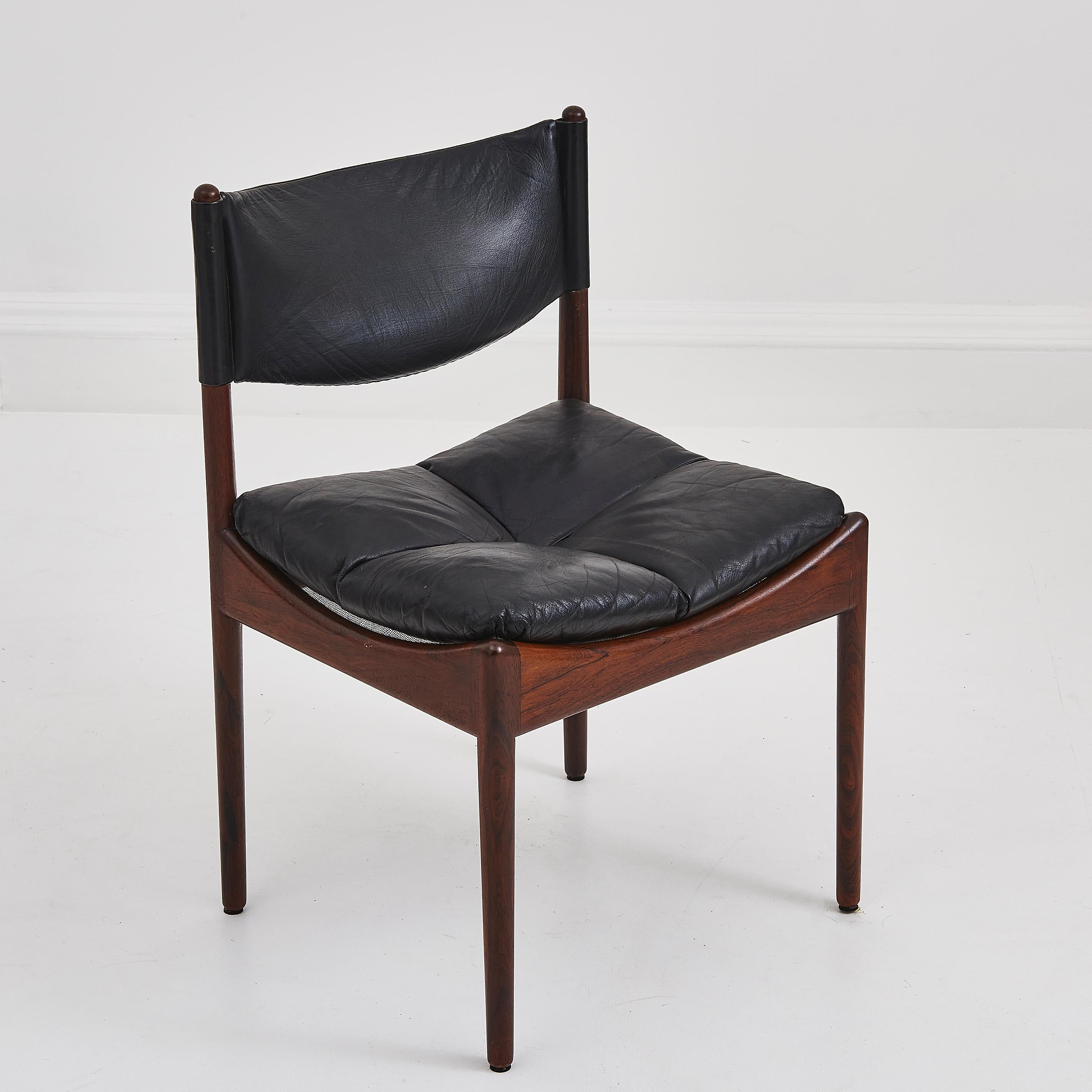 Danish Rosewood & Black Leather Dining Chairs & Table By Kristian Solmer Vedel For Sale 10