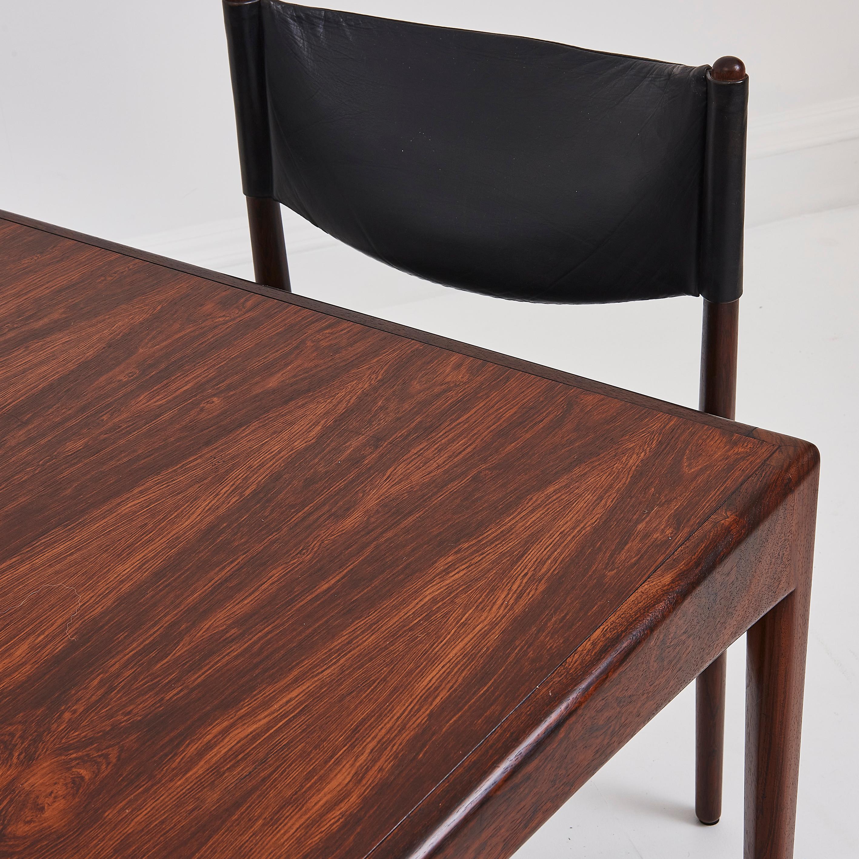 Mid-20th Century Danish Rosewood & Black Leather Dining Chairs & Table By Kristian Solmer Vedel For Sale