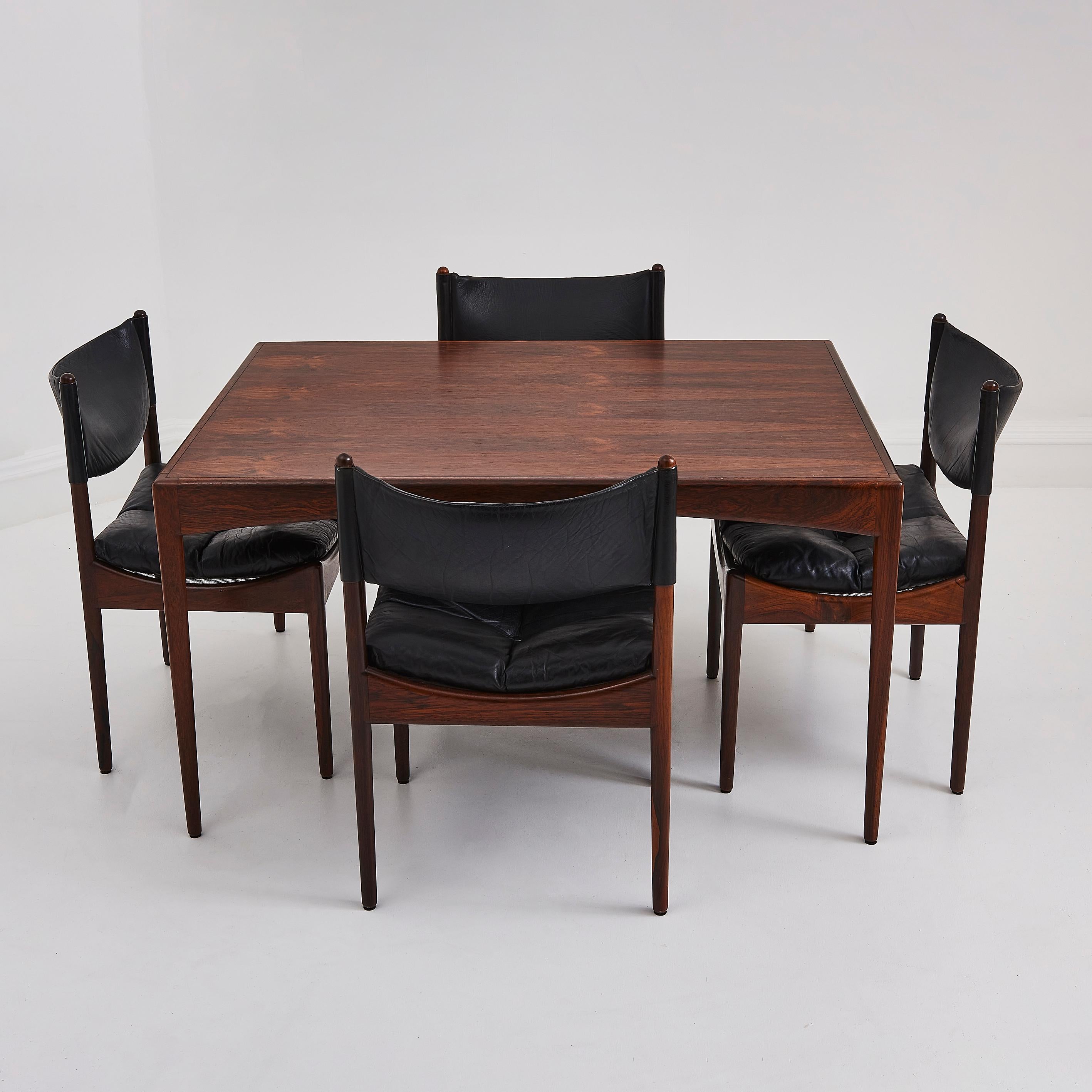 Danish Rosewood & Black Leather Dining Chairs & Table By Kristian Solmer Vedel For Sale 3