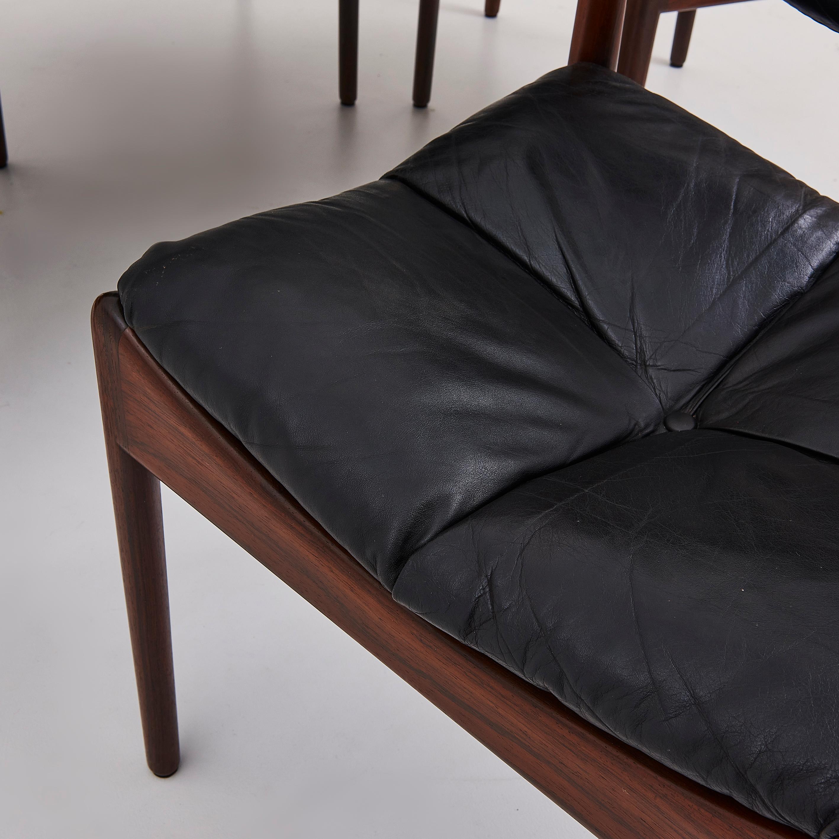 Danish Rosewood & Black Leather Dining Chairs & Table By Kristian Solmer Vedel For Sale 5