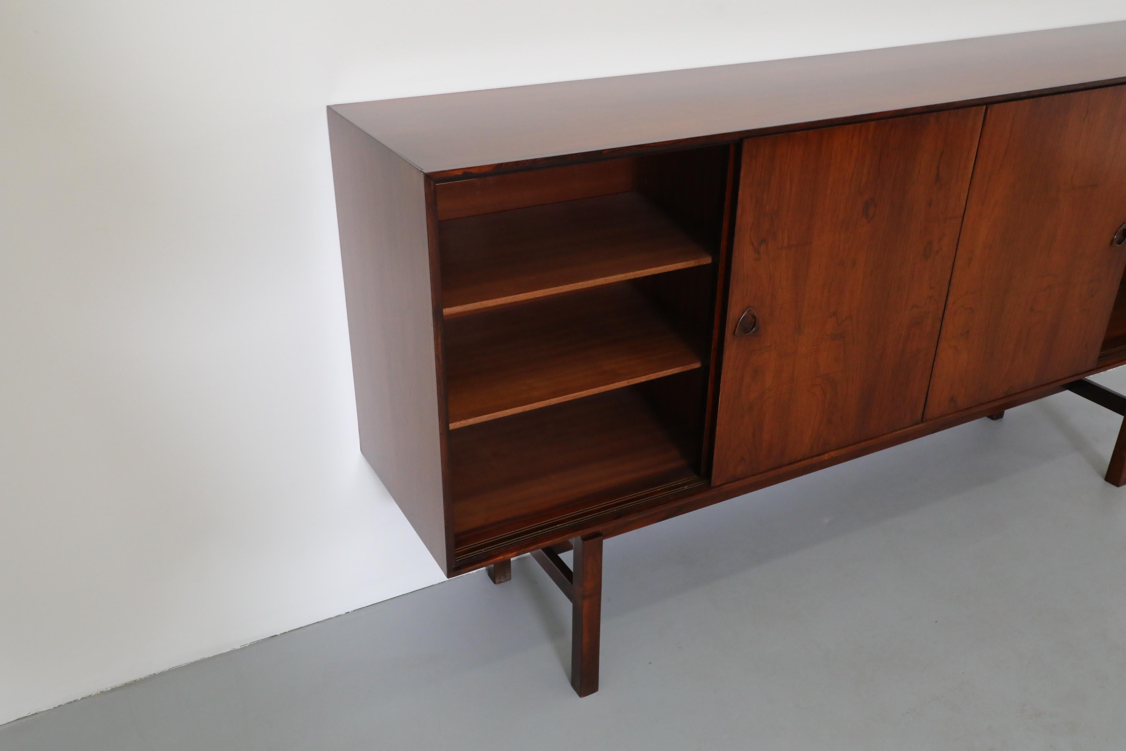 Mid-20th Century Danish Rosewood Brouer Møbelfabrik Highboard w/ Mirrored Bar, Light and Shelving For Sale
