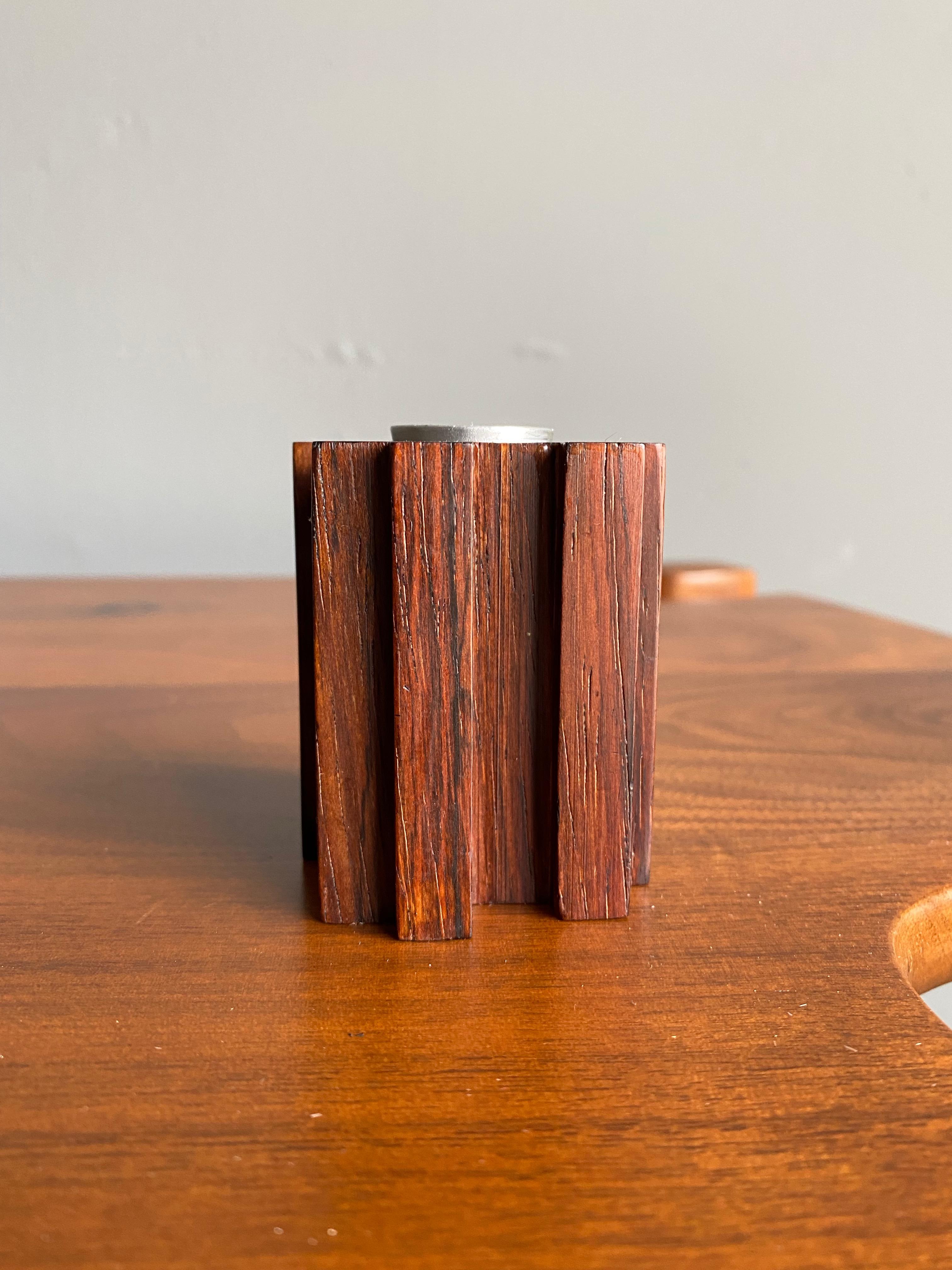 Danish Rosewood Candle Holders, circa 1960 In Good Condition For Sale In Costa Mesa, CA