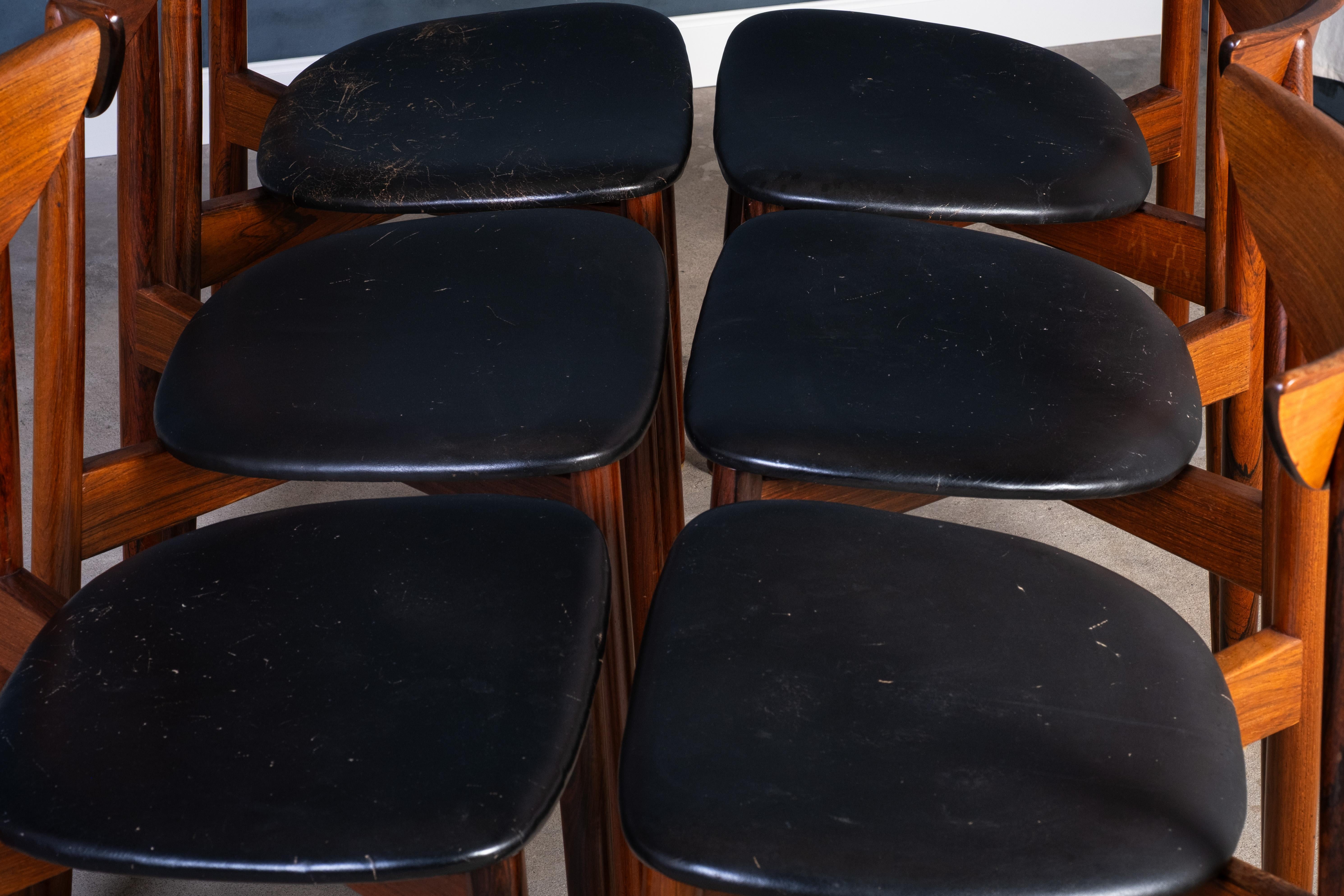 Bois de rose Danish Rosewood Chairs by Kurt Østervig for K.P. Furniture, 1960s, Set of 6 en vente