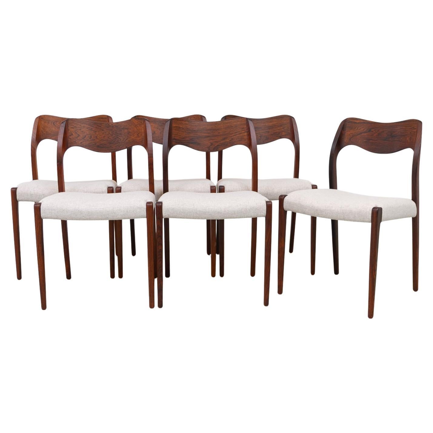 Danish Rosewood Chairs Model 71 by Niels O. Møller, 1970s. Set of 6.