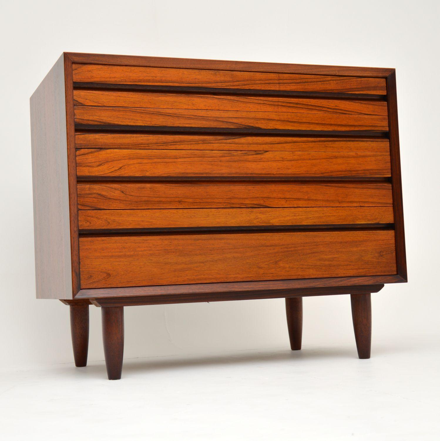 A stunning vintage Danish rosewood chest of drawers, this dates from the 1960’s. It was designed by Poul Cadovius and made in Denmark by Cado. We have had this stripped and re-polished to a very high standard, the condition is excellent throughout.