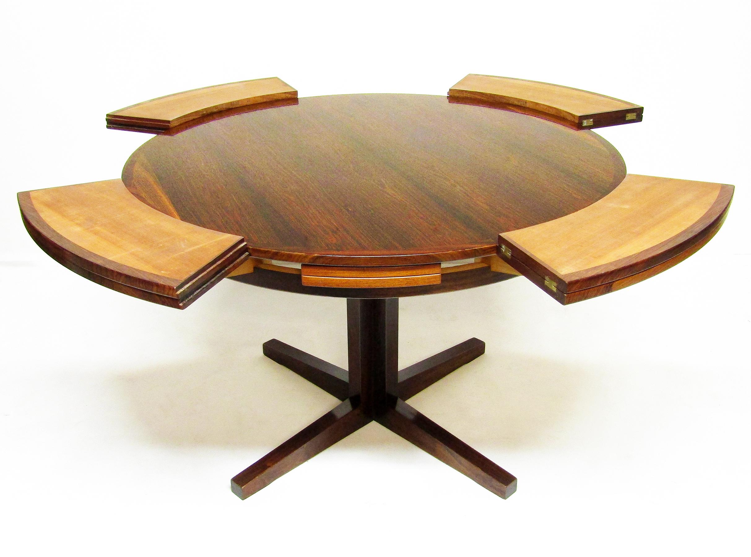 20th Century Danish Rosewood Circular Lotus / Flip Flap Extending Dining Table By Dyrlund For Sale