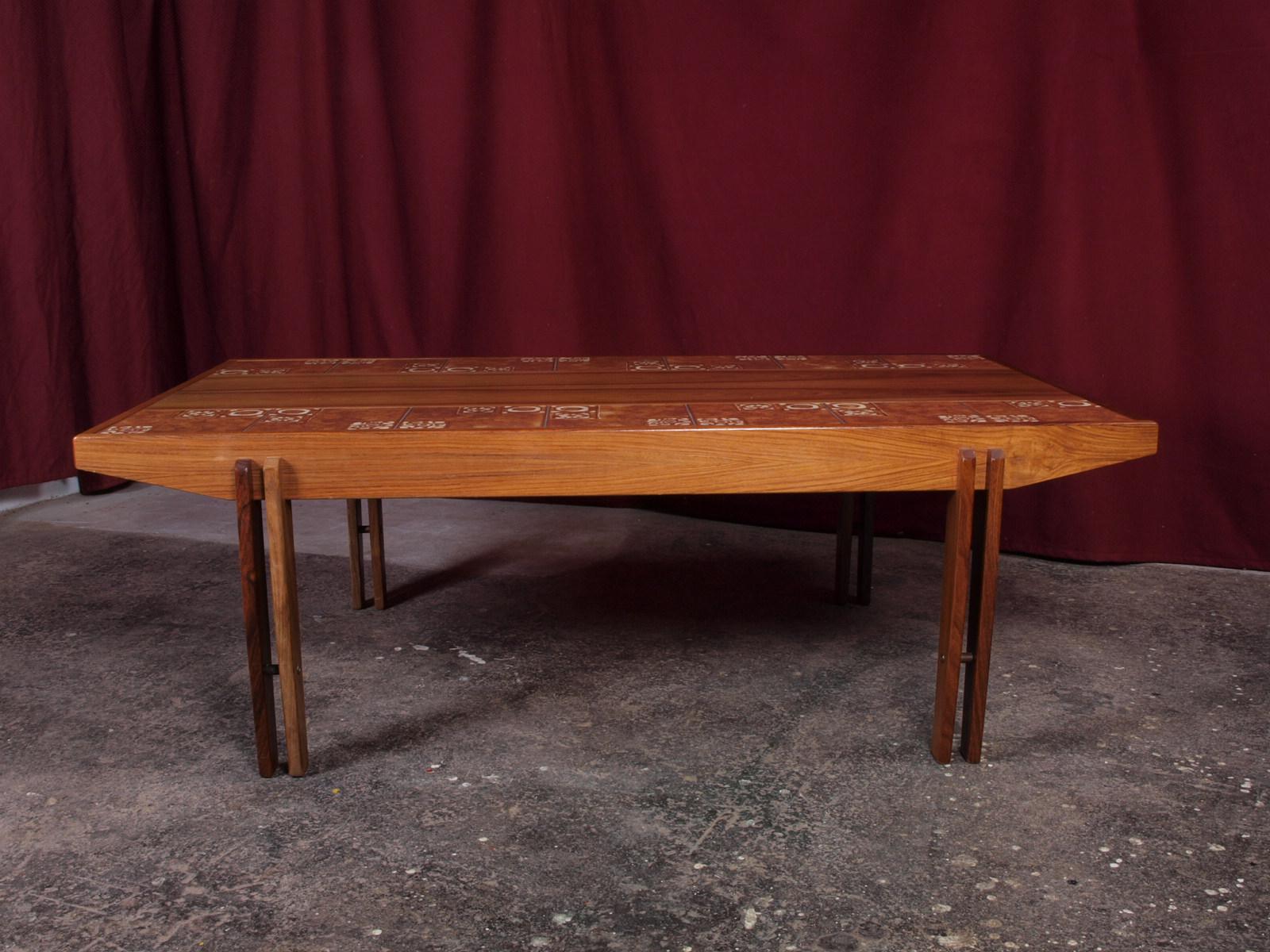 Danish Rosewood Coffee Table, Tiles, Vintage 60s 1970s In Good Condition In Store Heddinge, DK
