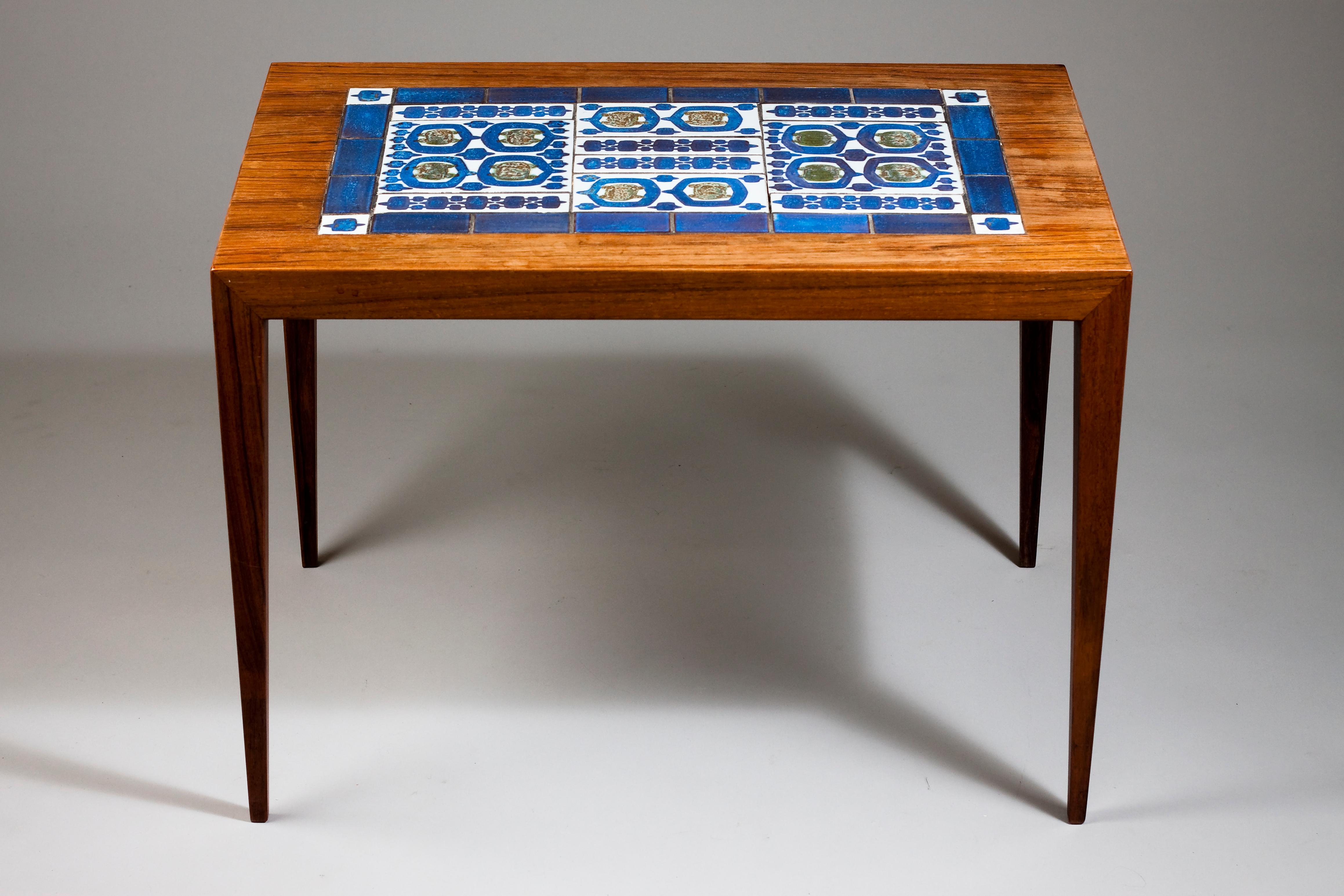 Scandinavian Modern Danish Rosewood Coffee Table with Ceramic Tile Top, Tenera, by Severin Hansen For Sale