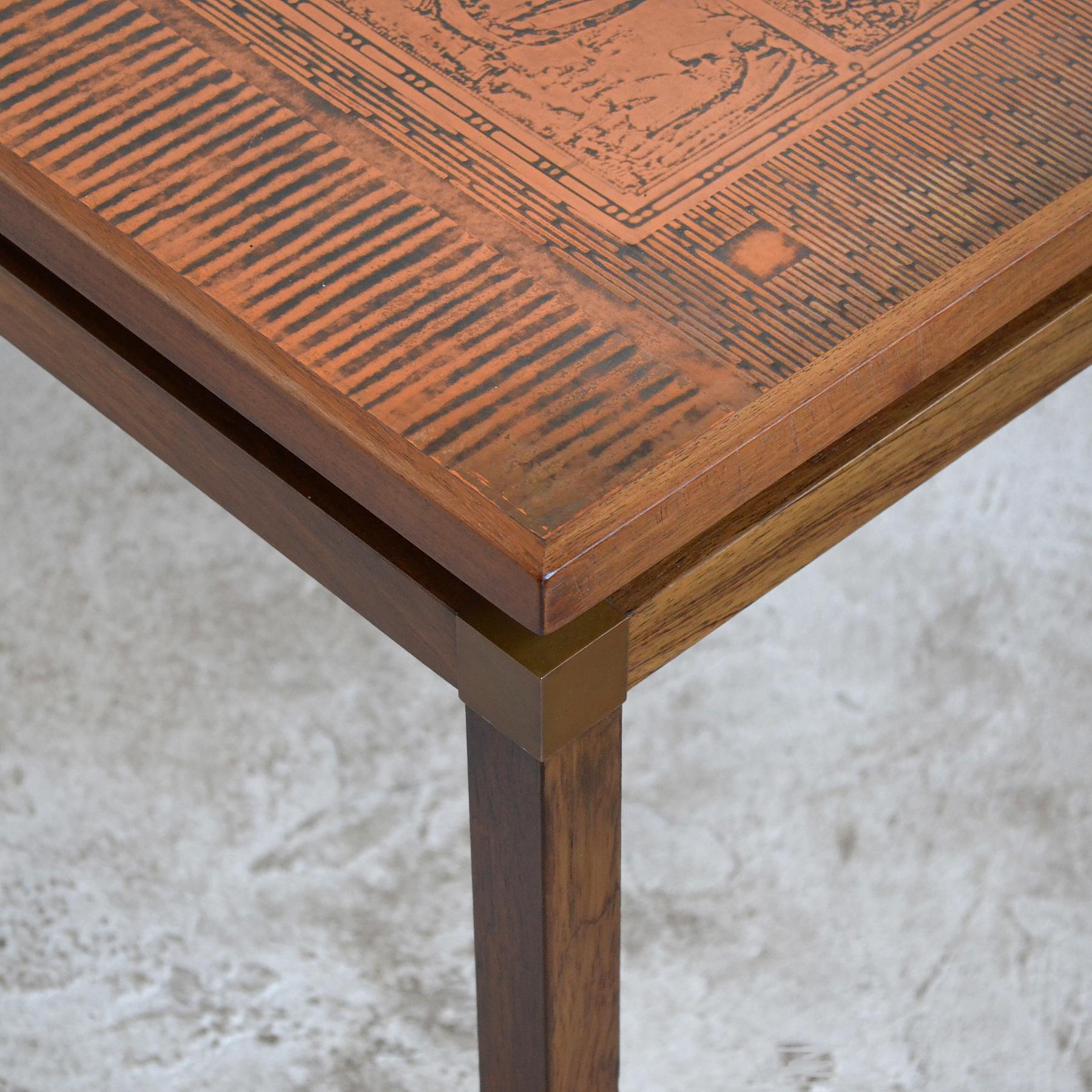 Scandinavian Modern Danish Rosewood Coffee Table with Etched Copper Top