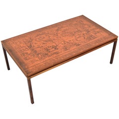 Vintage Danish Rosewood Coffee Table with Etched Copper Top