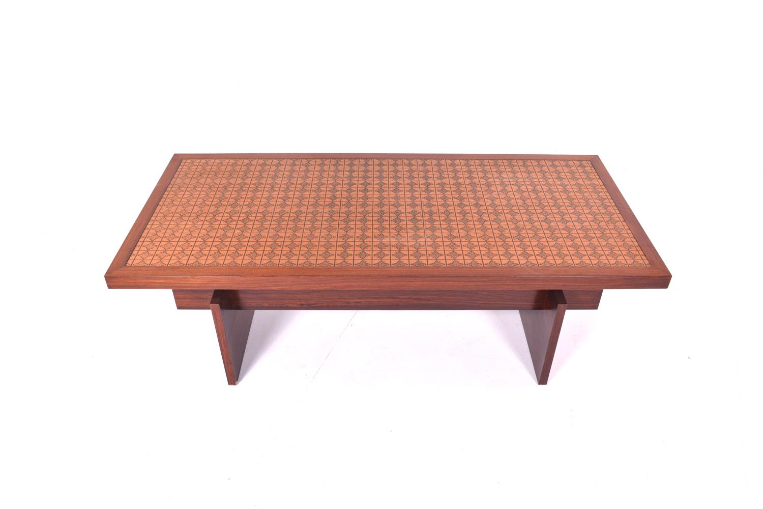 Scandinavian Modern Danish Rosewood Coffee Table with Textured Copper Top, 1960s