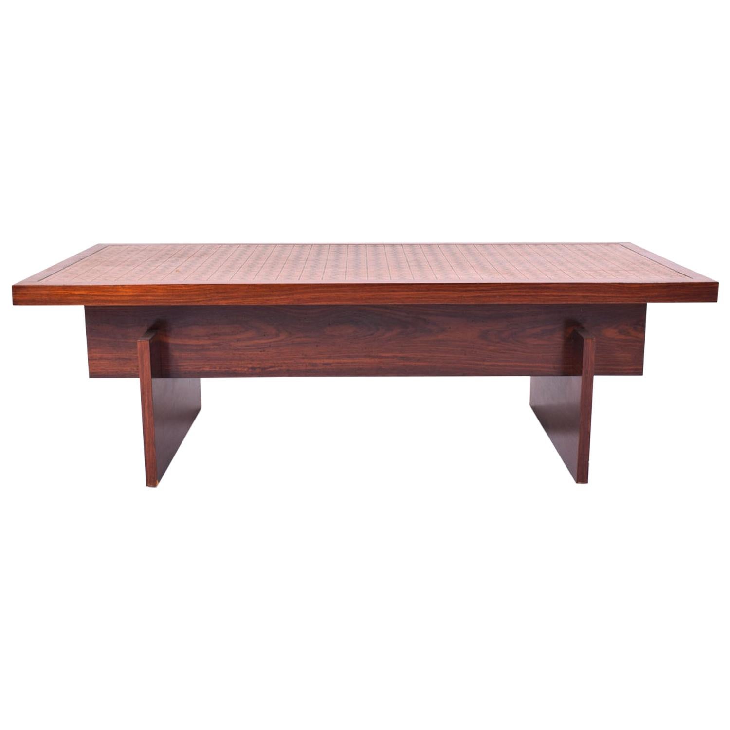 Danish Rosewood Coffee Table with Textured Copper Top, 1960s at 1stDibs
