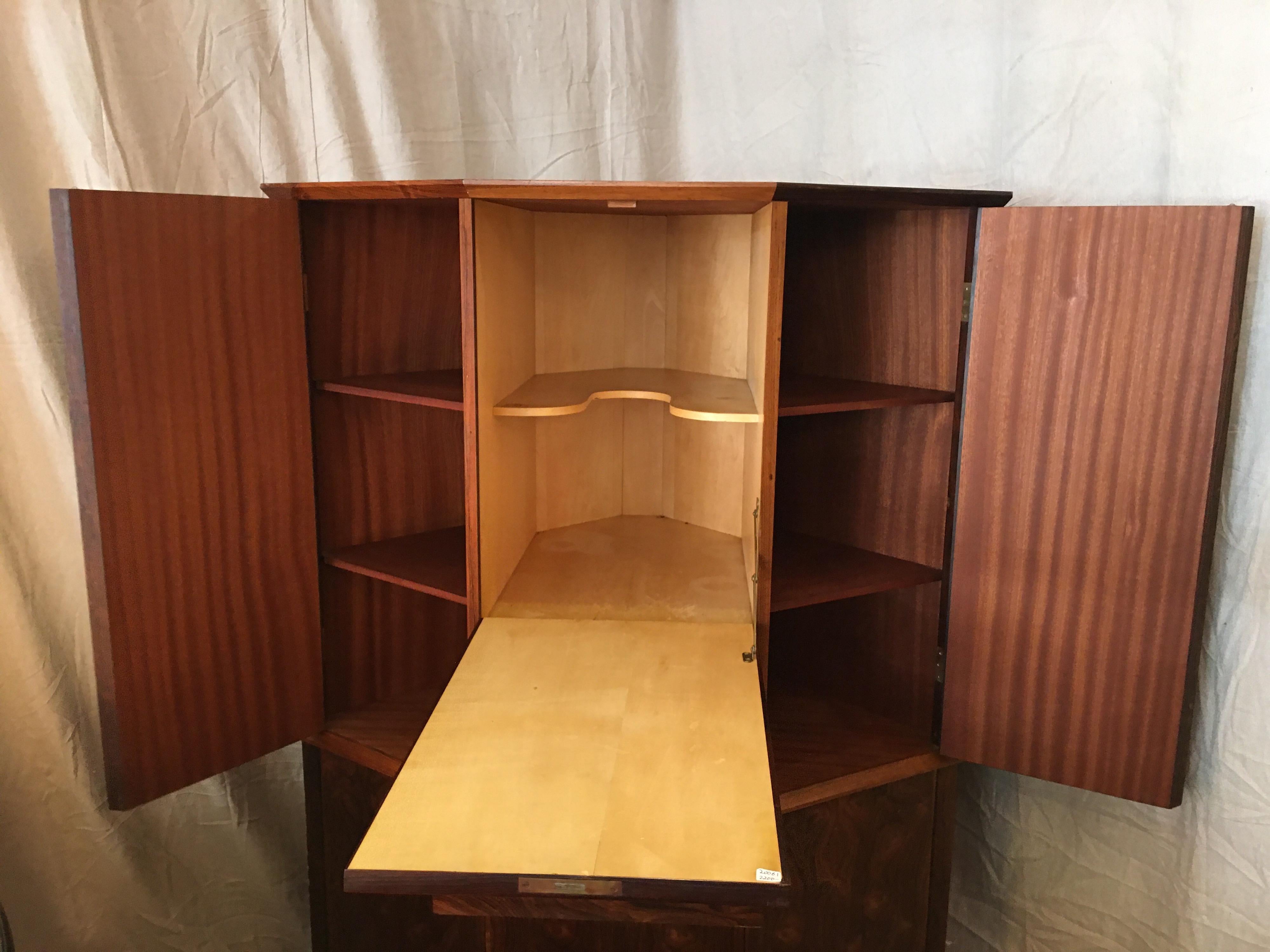 Late 20th Century Danish Rosewood Corner Bar Cabinet