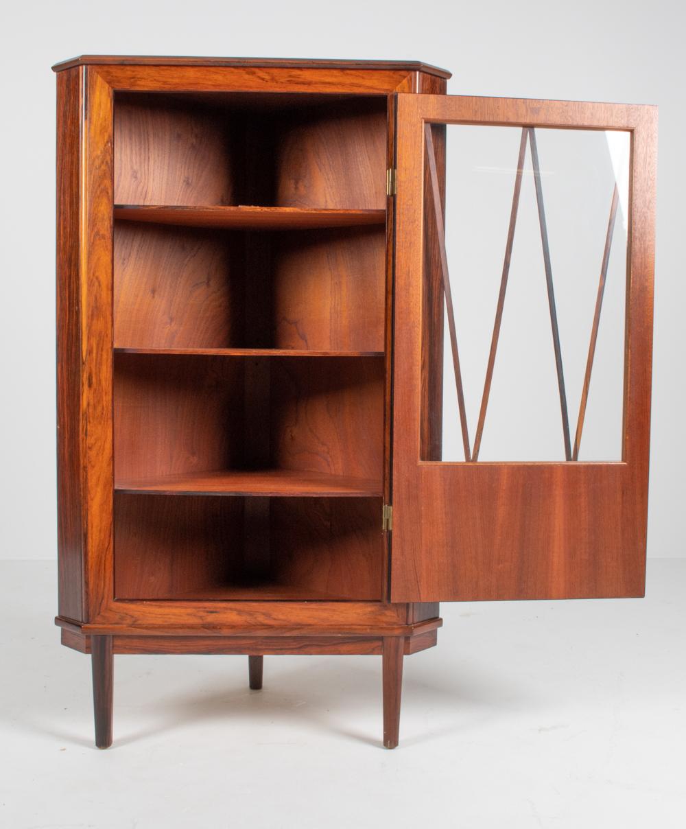 Glass Danish Rosewood Corner Cabinet, c. 1980's For Sale