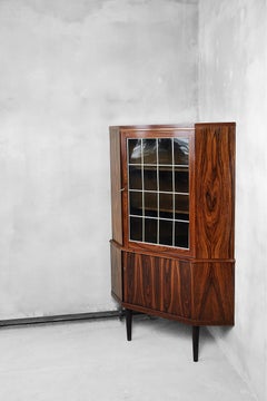 Danish Rosewood Corner Cabinet with Glass Vitrine, 1960s