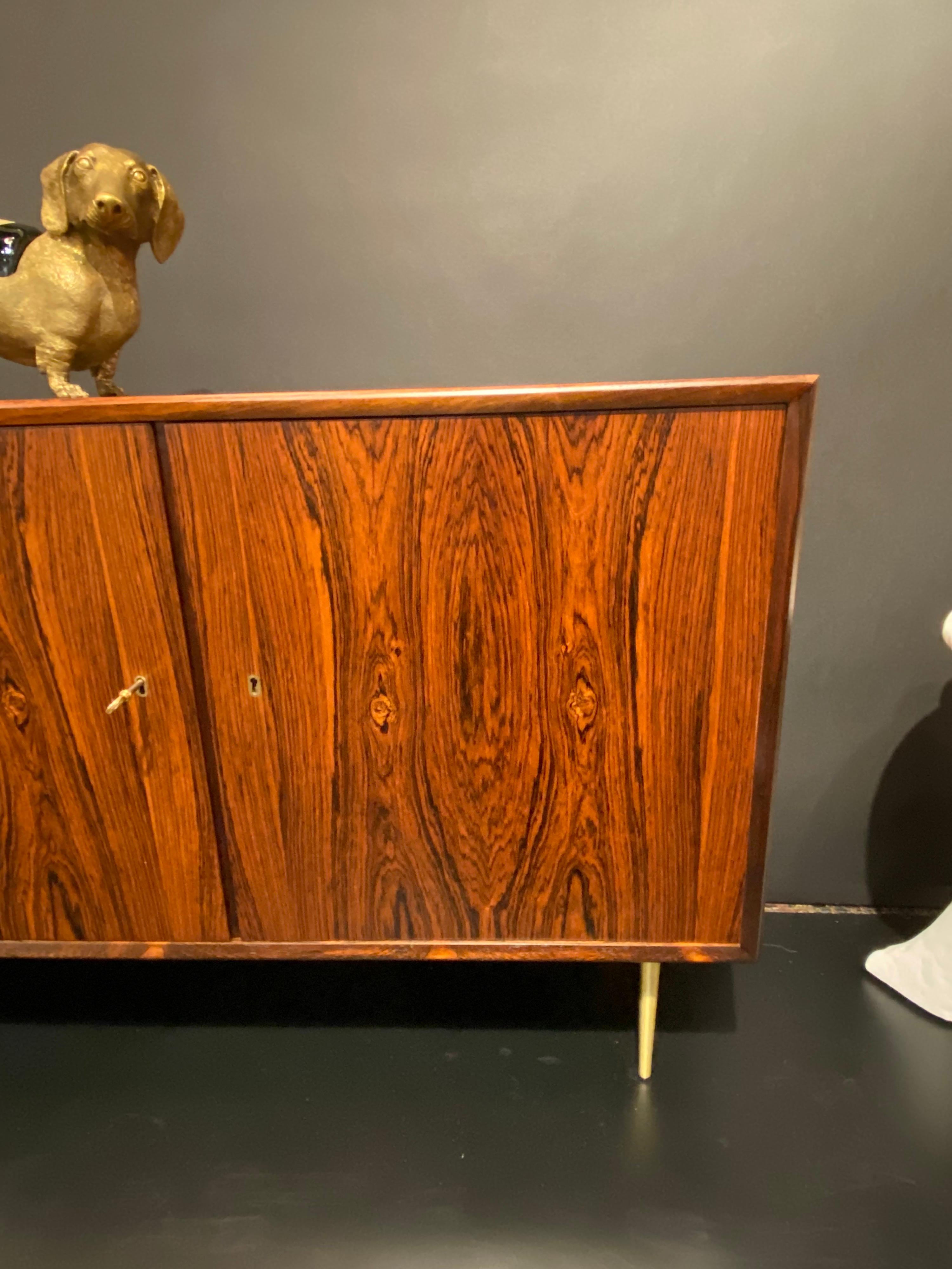 Danish Rosewood Credenza with Brass Legs 1