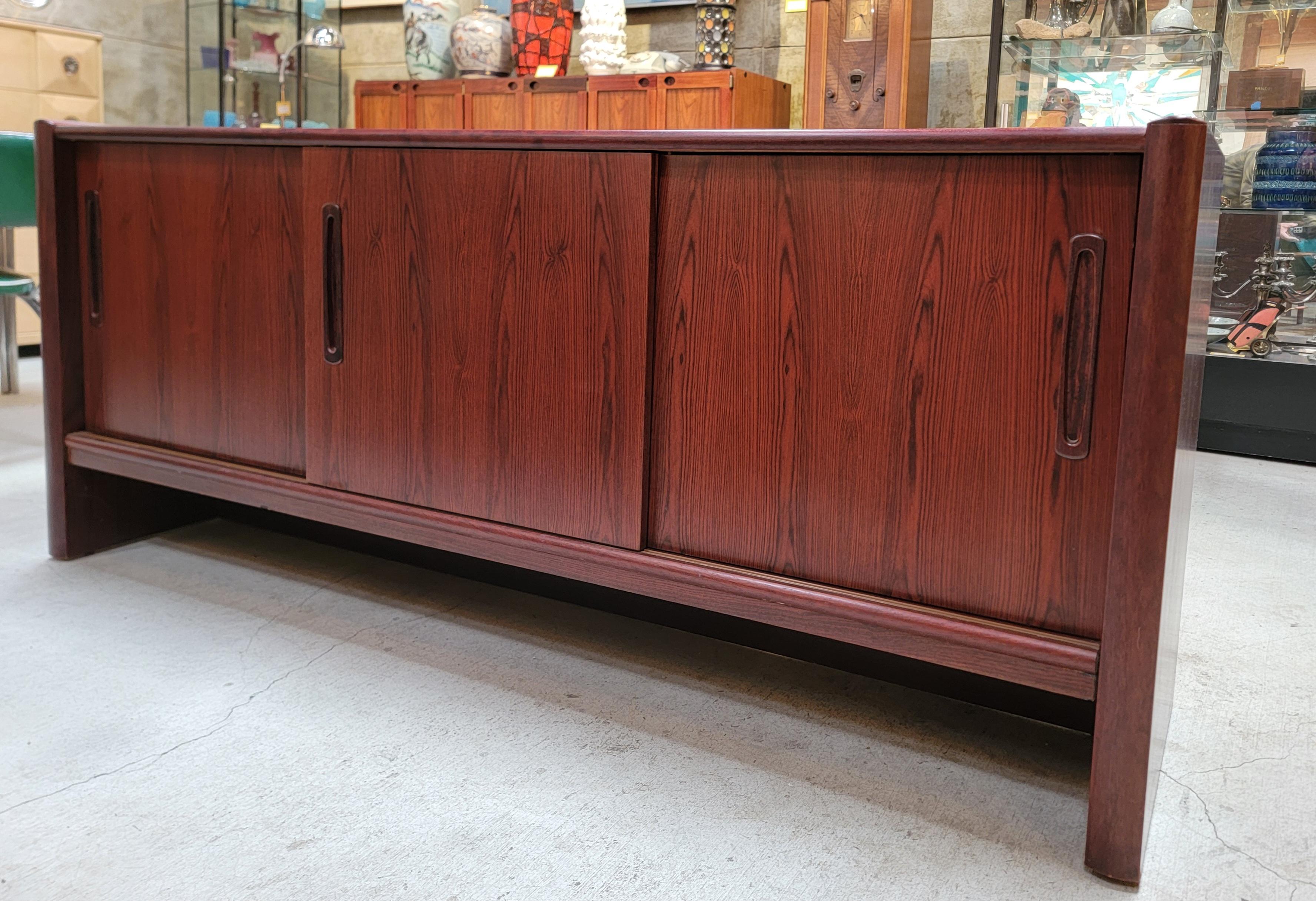 Danish Rosewood Credenza with Sliding Doors For Sale 2
