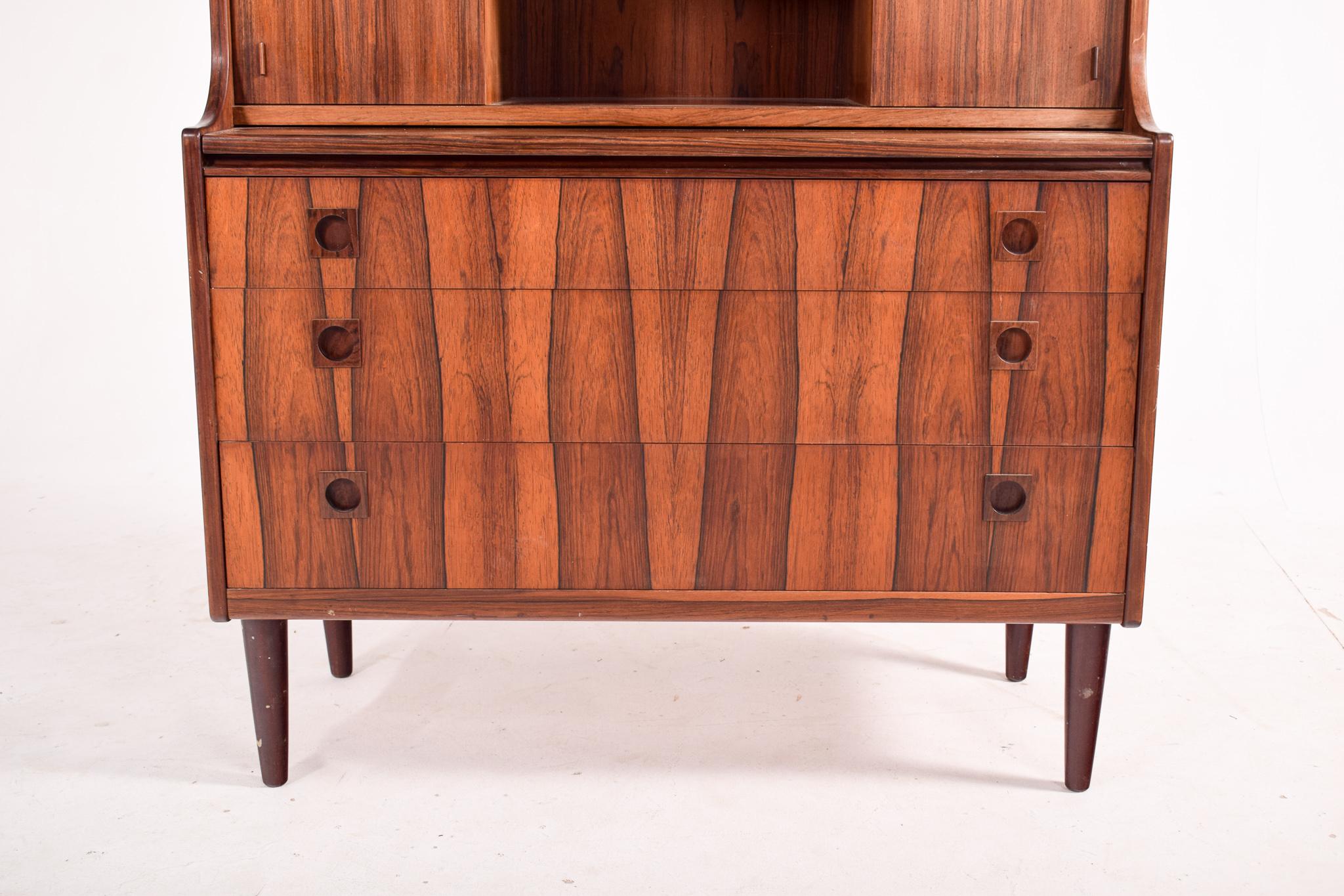 Mid-Century Modern Danish Rosewood Desk and Bookcase with Sliding Doors, 1950 For Sale