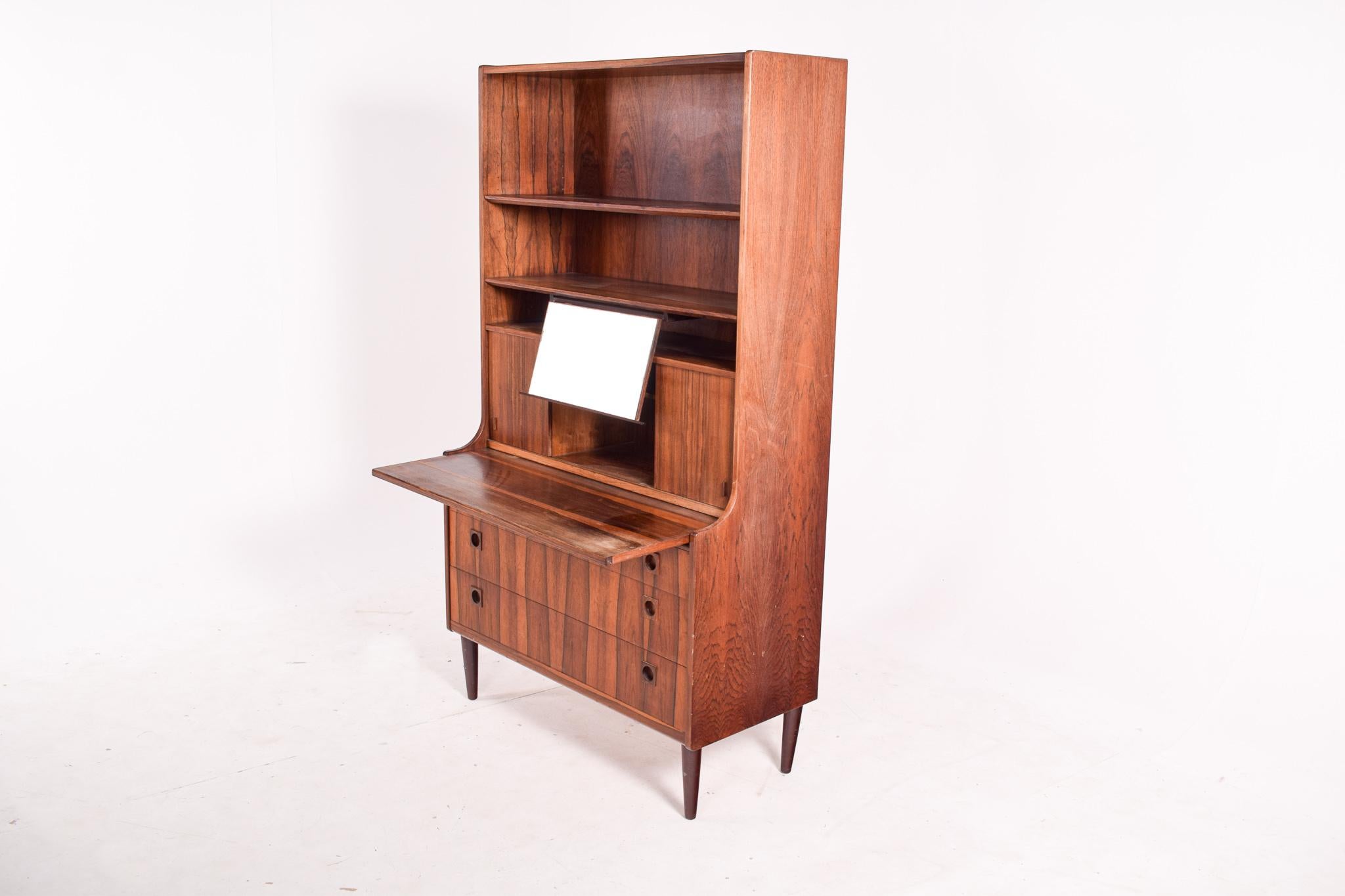 Mid-20th Century Danish Rosewood Desk and Bookcase with Sliding Doors, 1950 For Sale