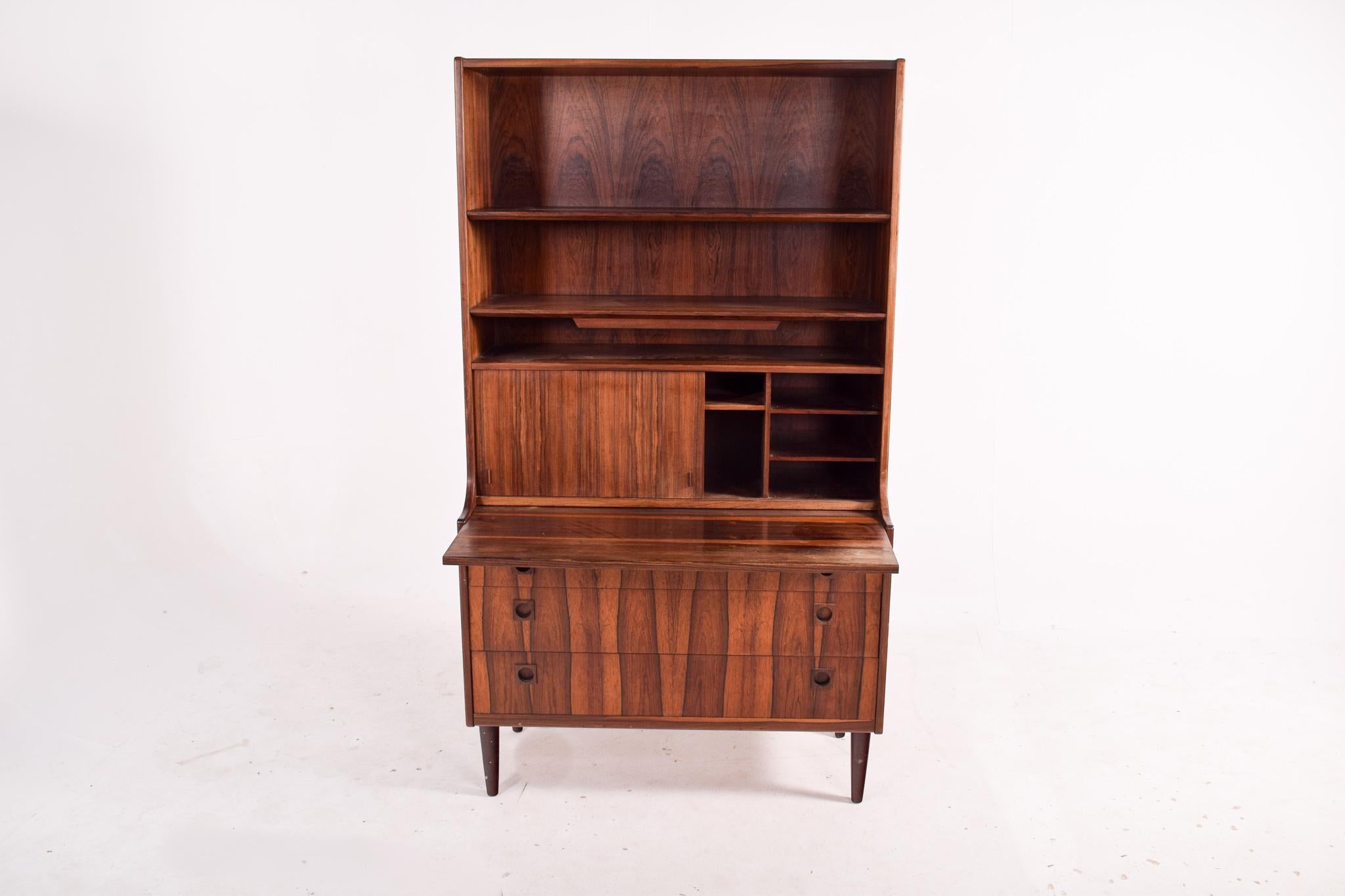 Danish Rosewood Desk and Bookcase with Sliding Doors, 1950 For Sale 1