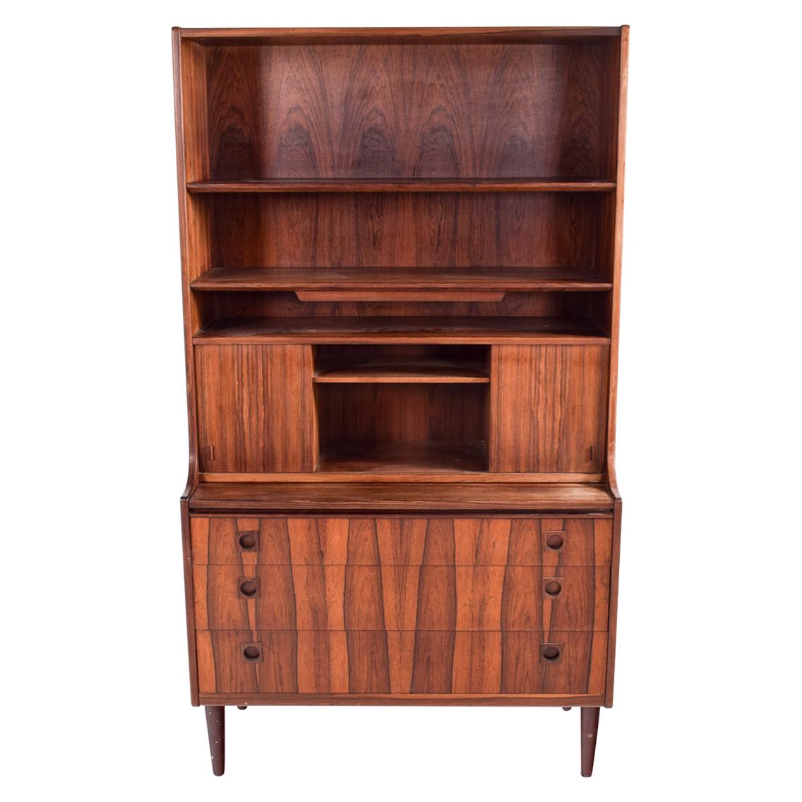 Danish Rosewood Desk and Bookcase with Sliding Doors, 1950