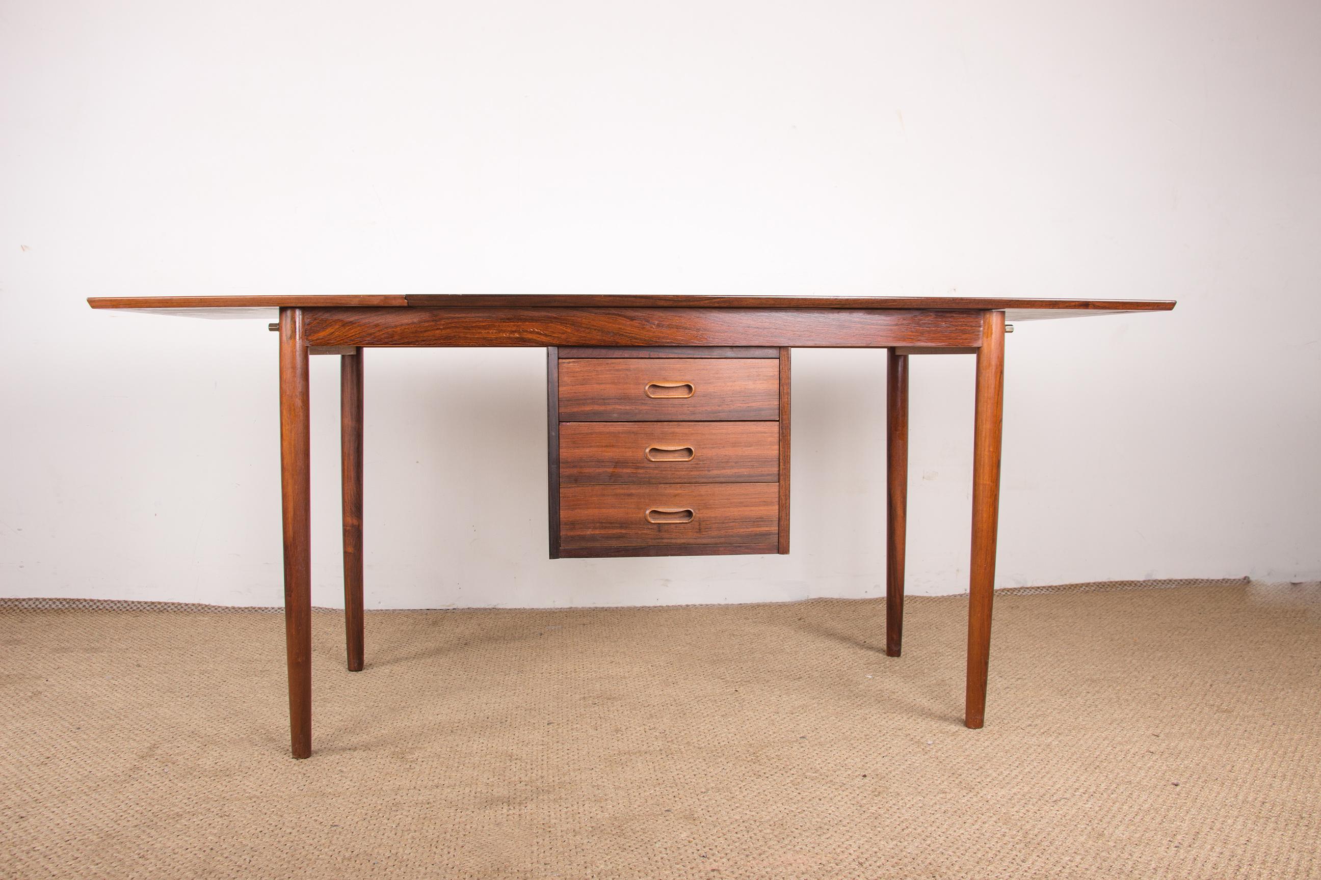 Brass Danish rosewood desk with extension and floating box, model 0S 51 by Arne Vodder For Sale