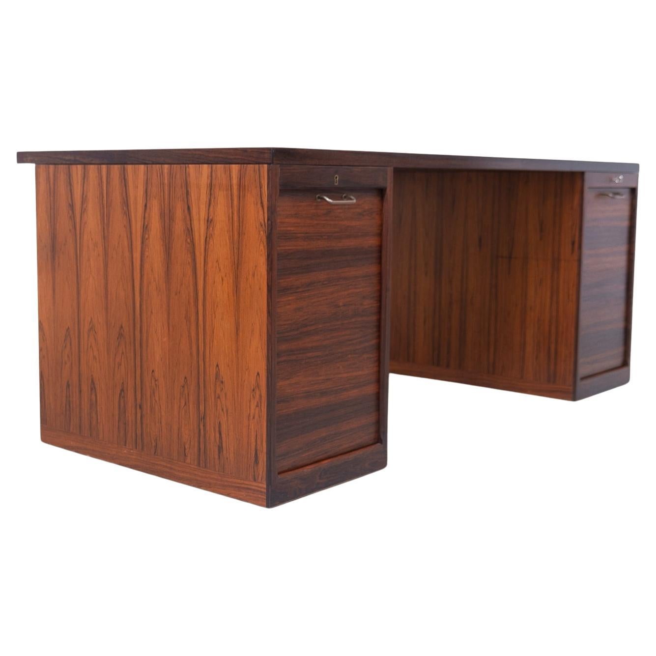Danish Rosewood Desk with Tambour Doors by Hans J. Wegner, 1950s.