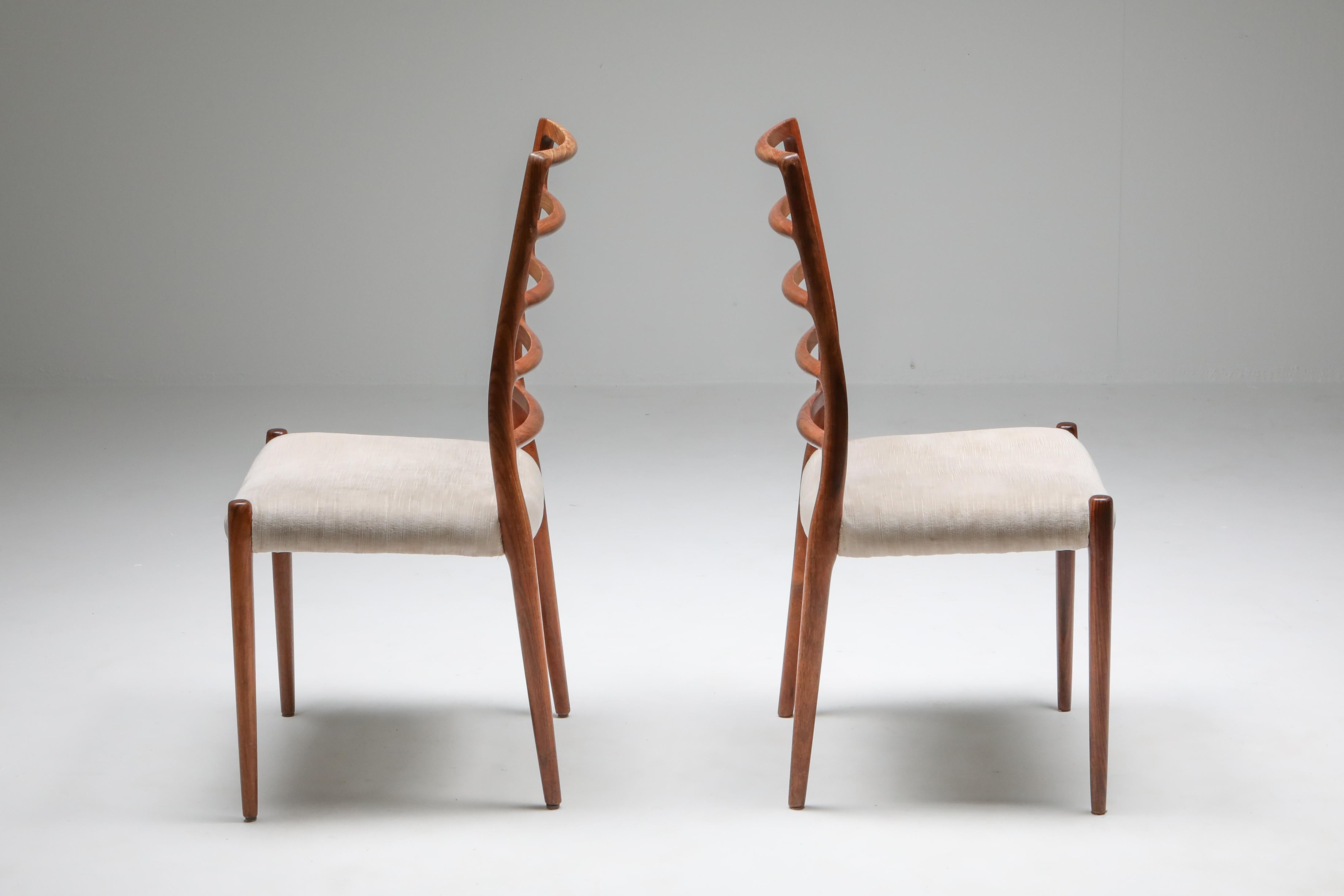 Velvet Danish Rosewood Dining Chairs, circa 1970 by Niels Møller