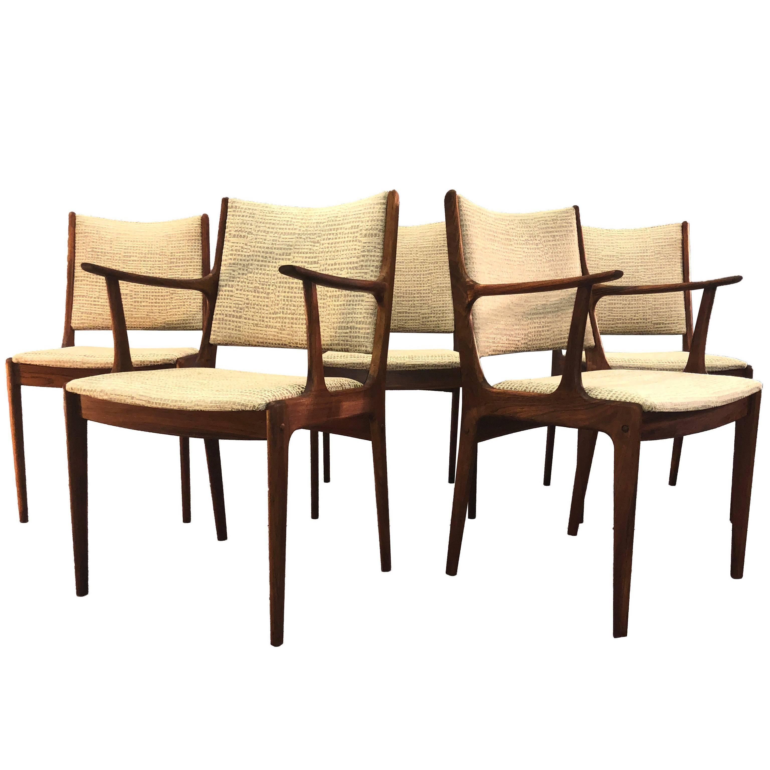 Danish Rosewood Dining Room Chairs Attributed to Johannes Anderson, Set of Five For Sale