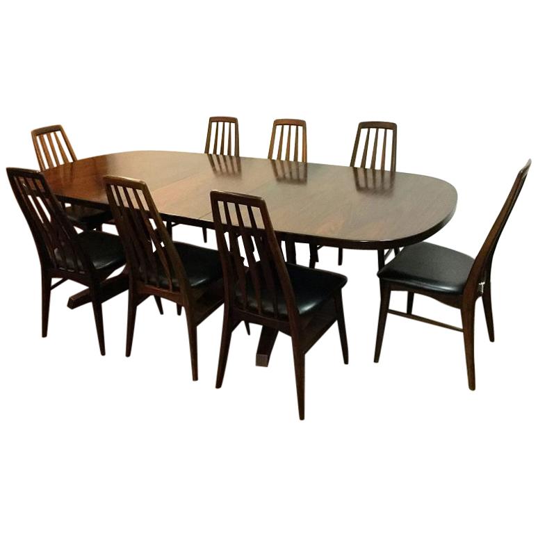 Danish Rosewood Dining Table Set Including 8 "Eva" Chairs by Niels Koefoed