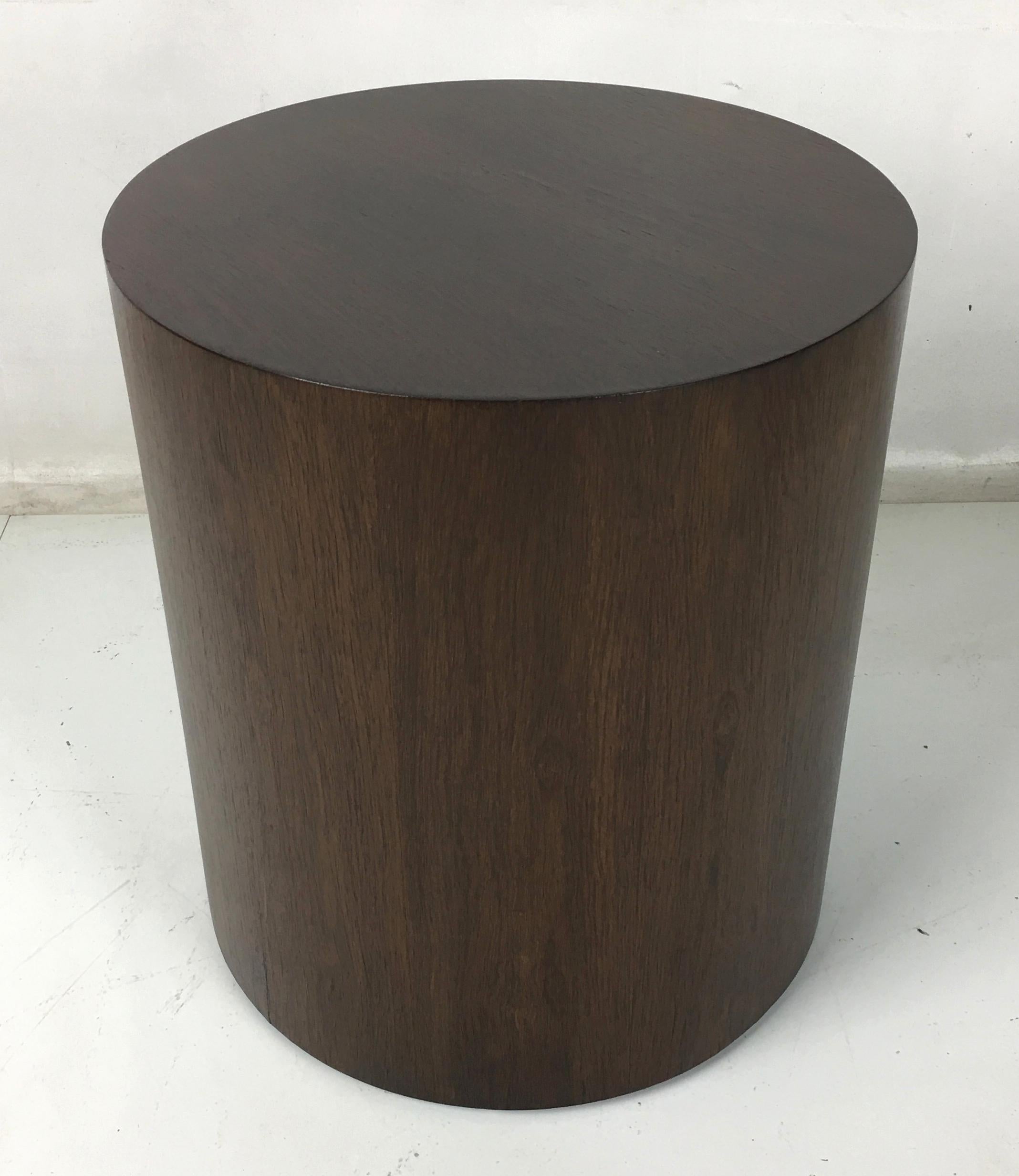 Beautifully figured rosewood veneer drum table, painstakingly refinished in dark walnut/rosewood lacquer.