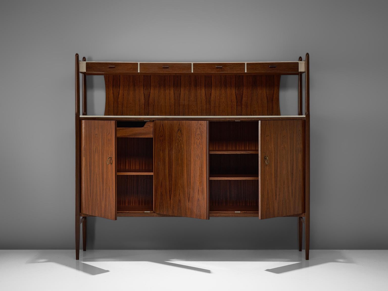 Mid-20th Century Danish Rosewood Highboard with Brass Details