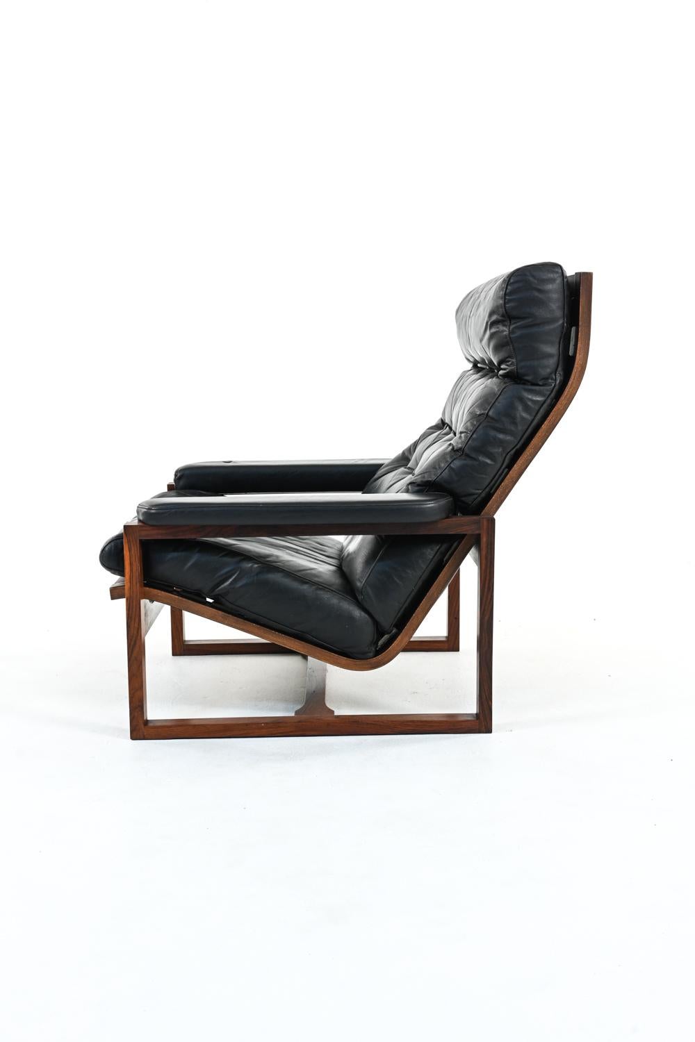 European Danish Rosewood & Leather Lounge Chair in the Manner of Percival Lafer, c. 1980 For Sale