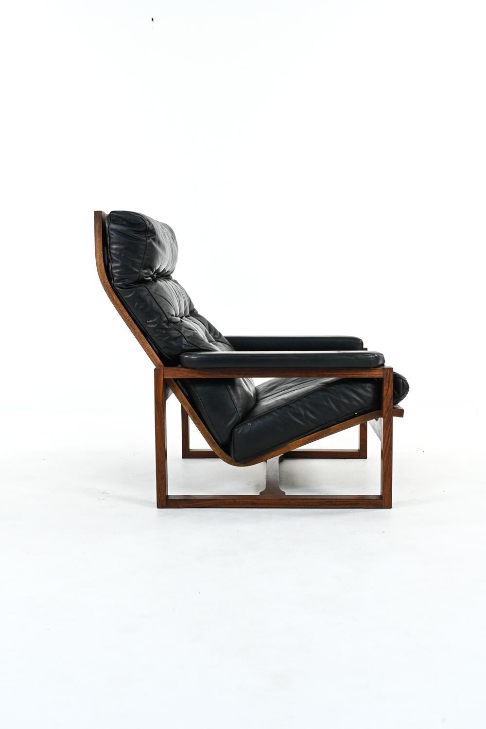 20th Century Danish Rosewood & Leather Lounge Chair in the Manner of Percival Lafer, c. 1980 For Sale