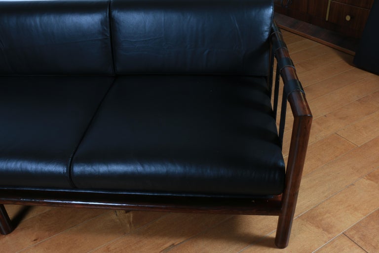 Danish Rosewood Leather Sofa For, Mathias Mid Century Wood Frame Leather Sofa