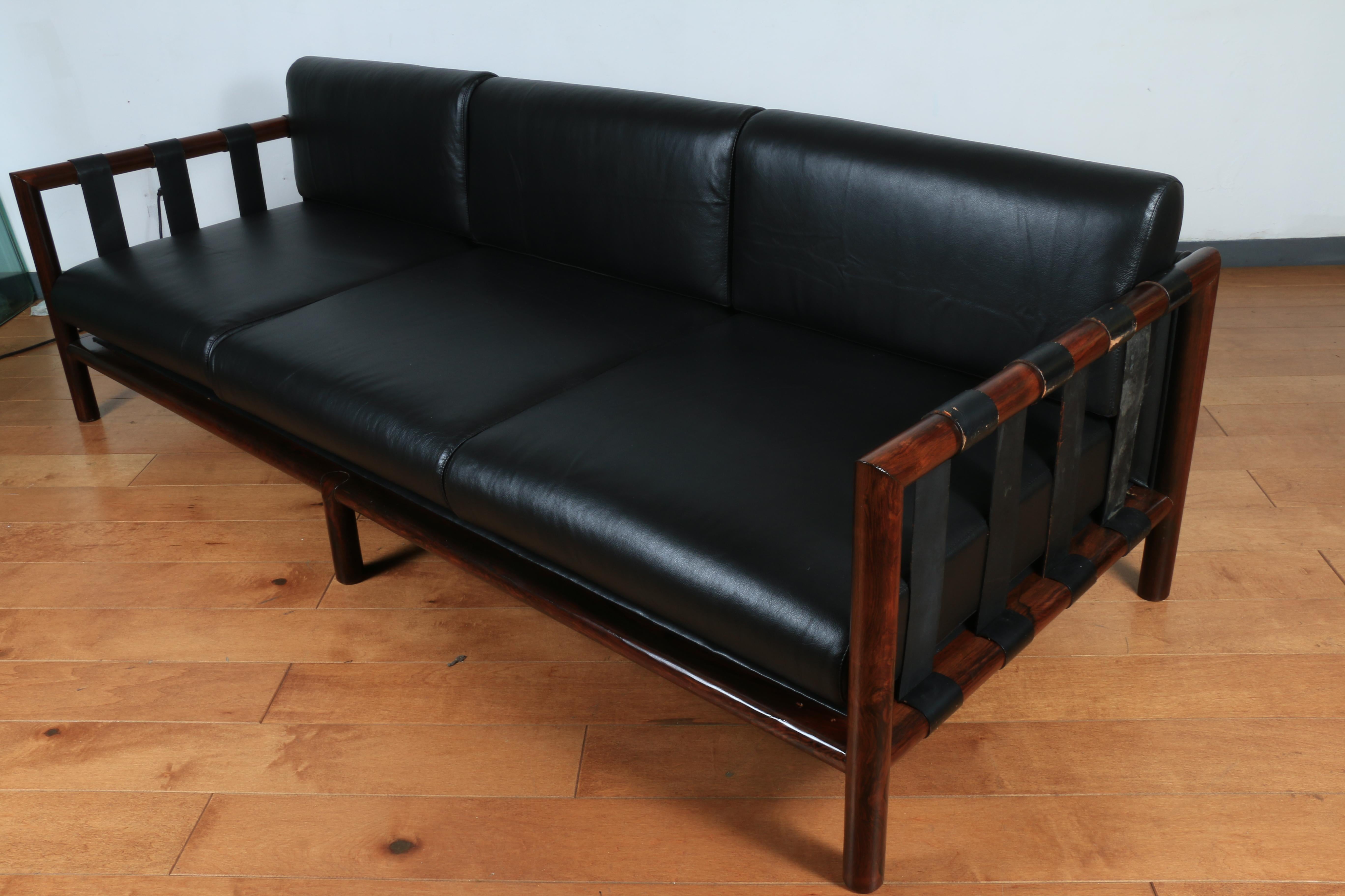 Unknown Danish Rosewood Leather Sofa
