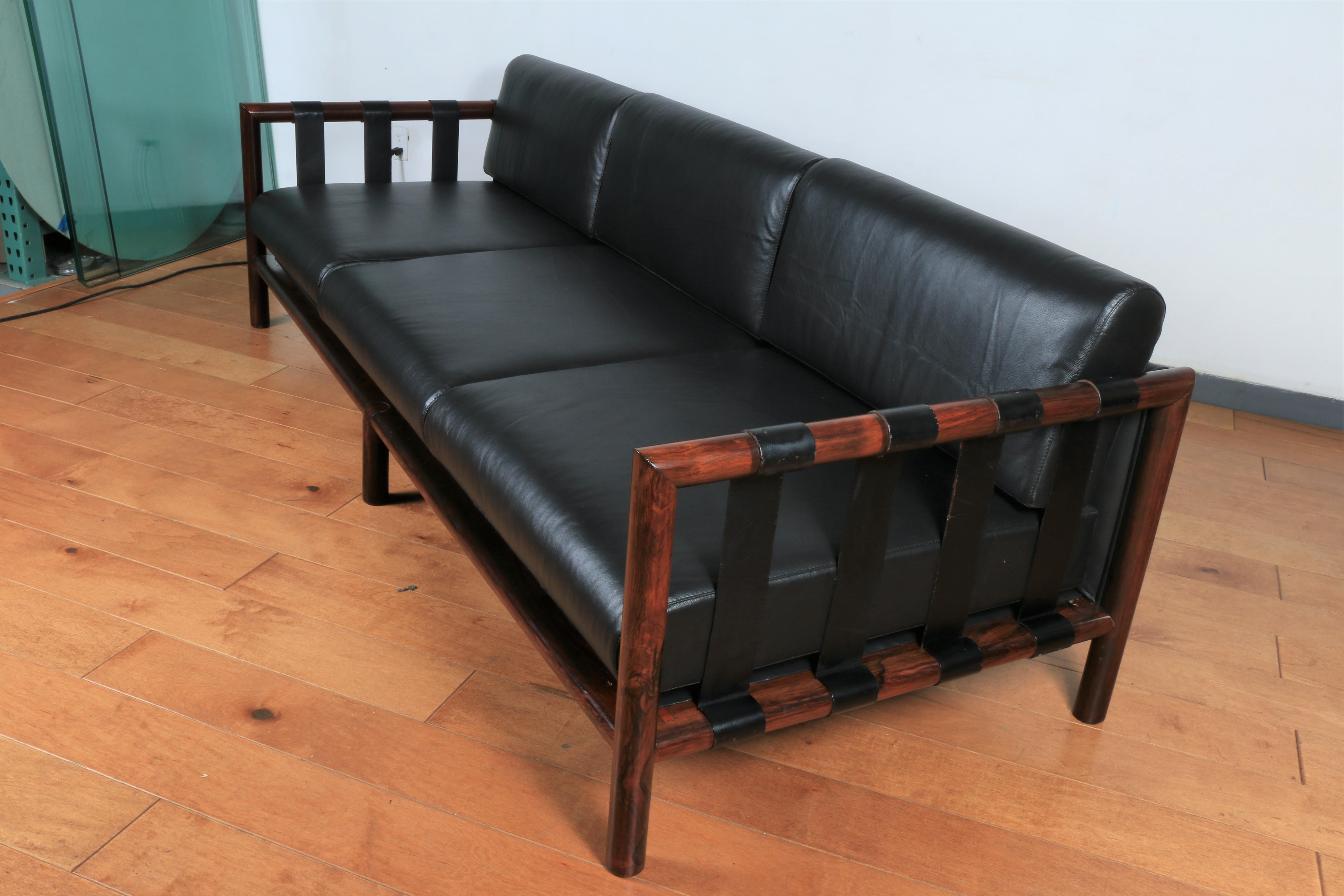Danish Rosewood Leather Sofa In Good Condition In North Hollywood, CA